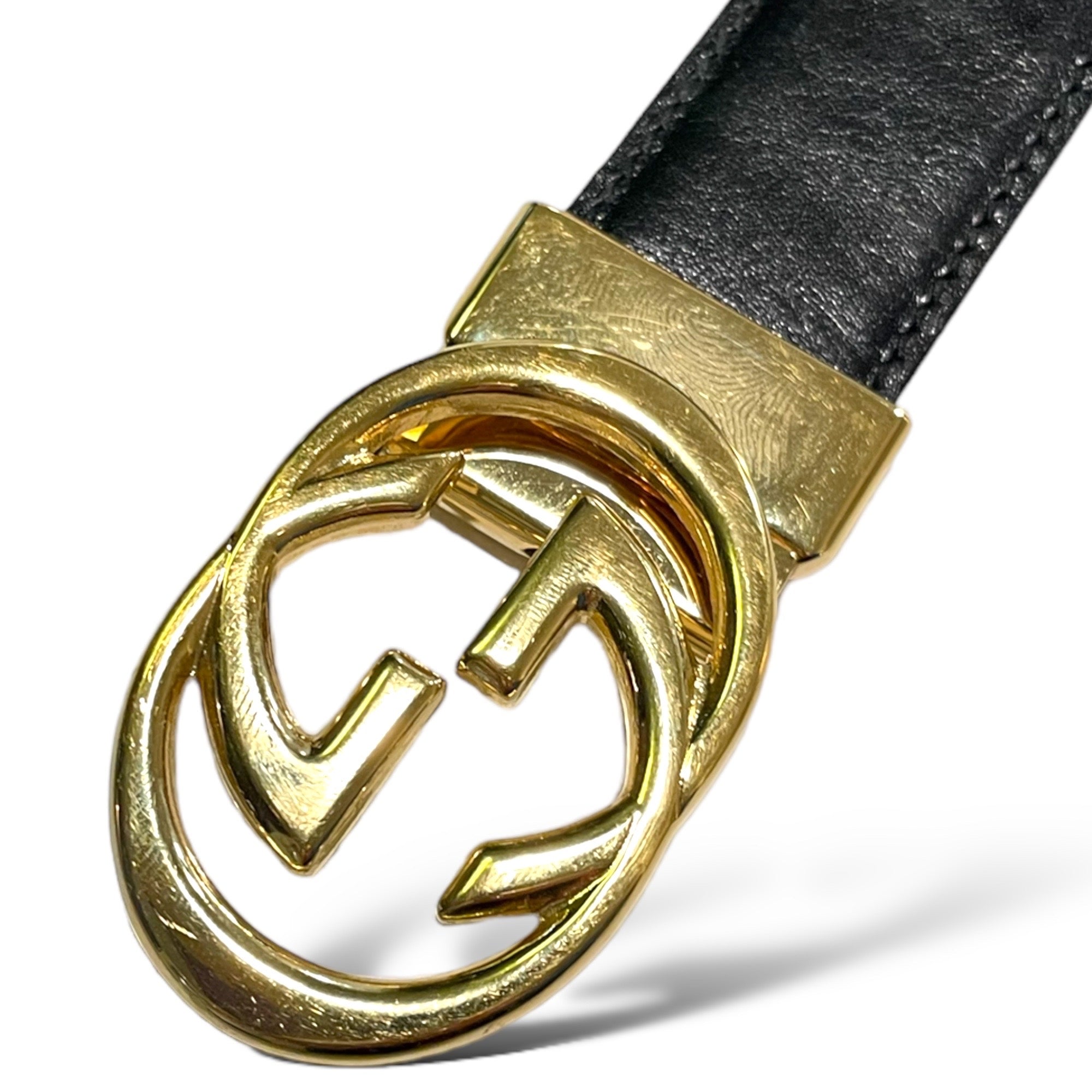 GUCCI Vintage Gold-Tone GG Logo Buckle Reversible Leather Belt