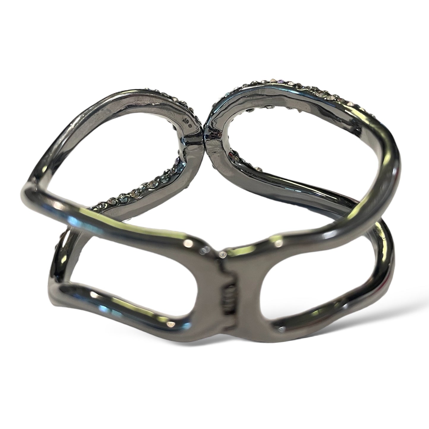ALEXIS BITTAR Crystal Encrusted Rhodium Tone Metal Hinge Cuff