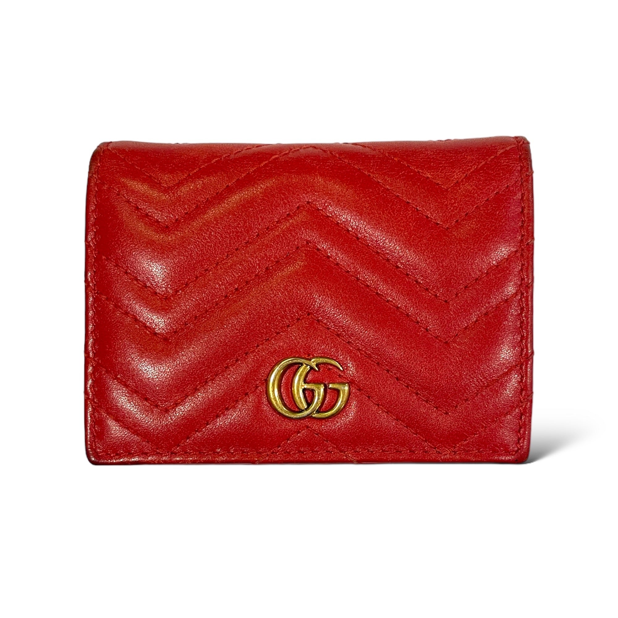 GUCCI GG MARMONT RED MATELASSÉ LEATHER CARD CASE WALLET