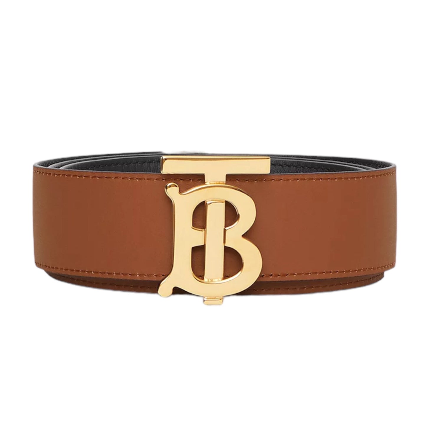 Burberry Gold-Tone TB Logo Buckle Reversible Black/Brown Leather Belt (SMALL)