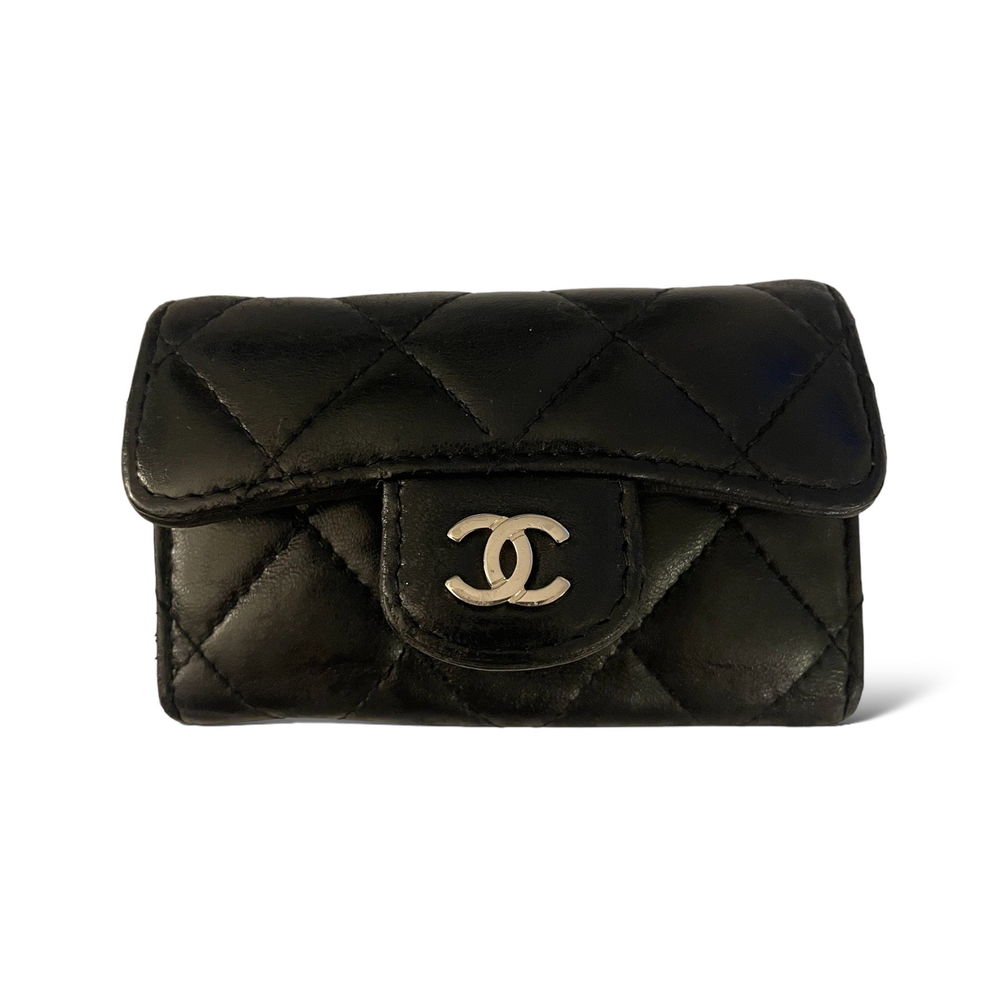 CHANEL Vintage Key & Card Holder in Quilted Black Leather