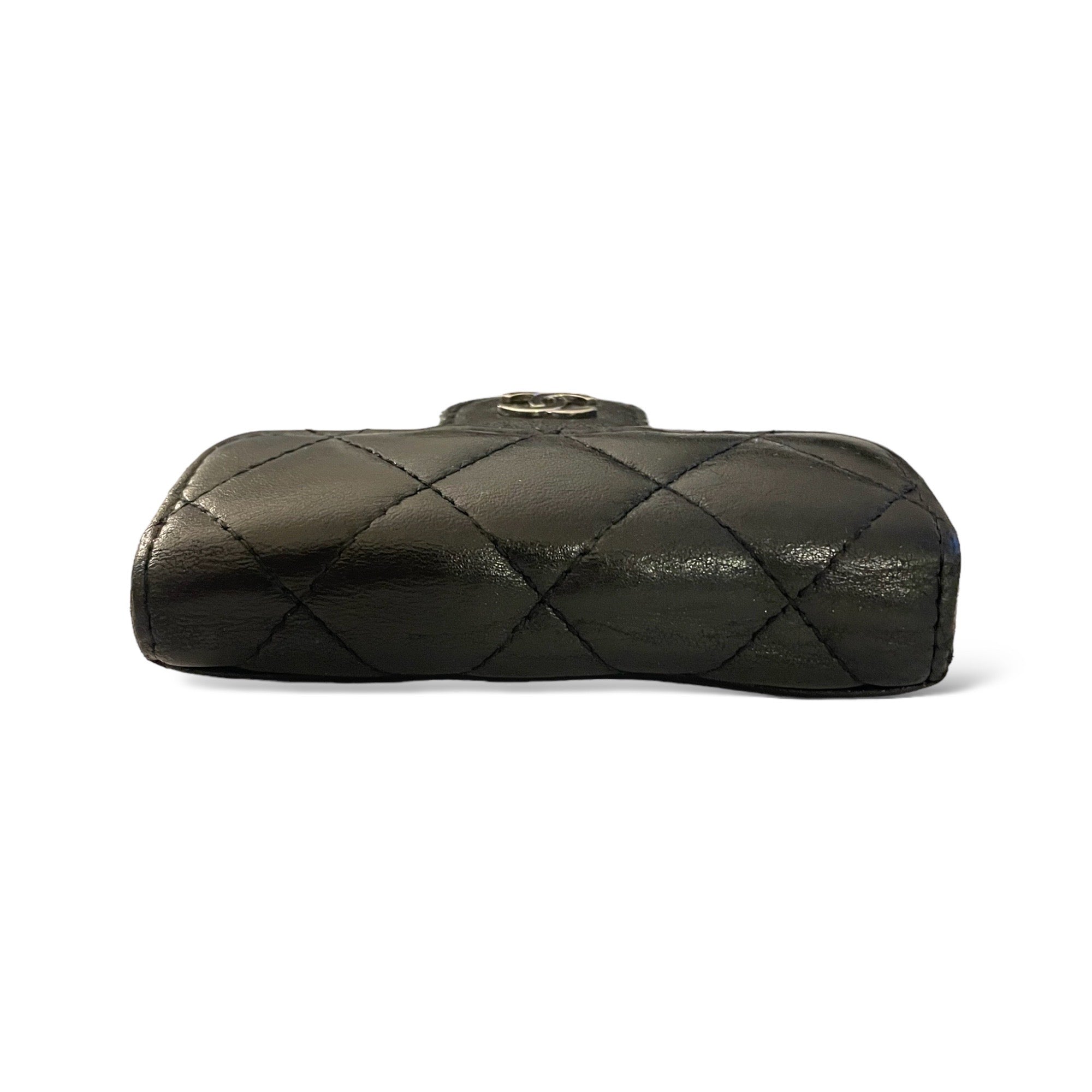 CHANEL Vintage Key & Card Holder in Quilted Black Leather