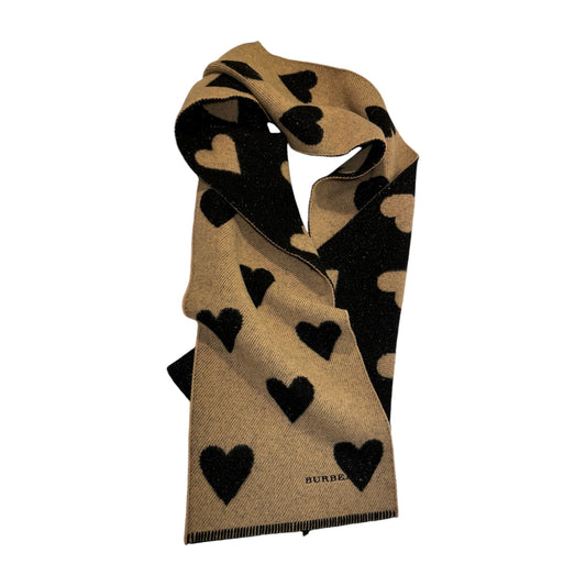 BURBERRY London Reversible Black & Beige Wool/Cashmere Long Scarf