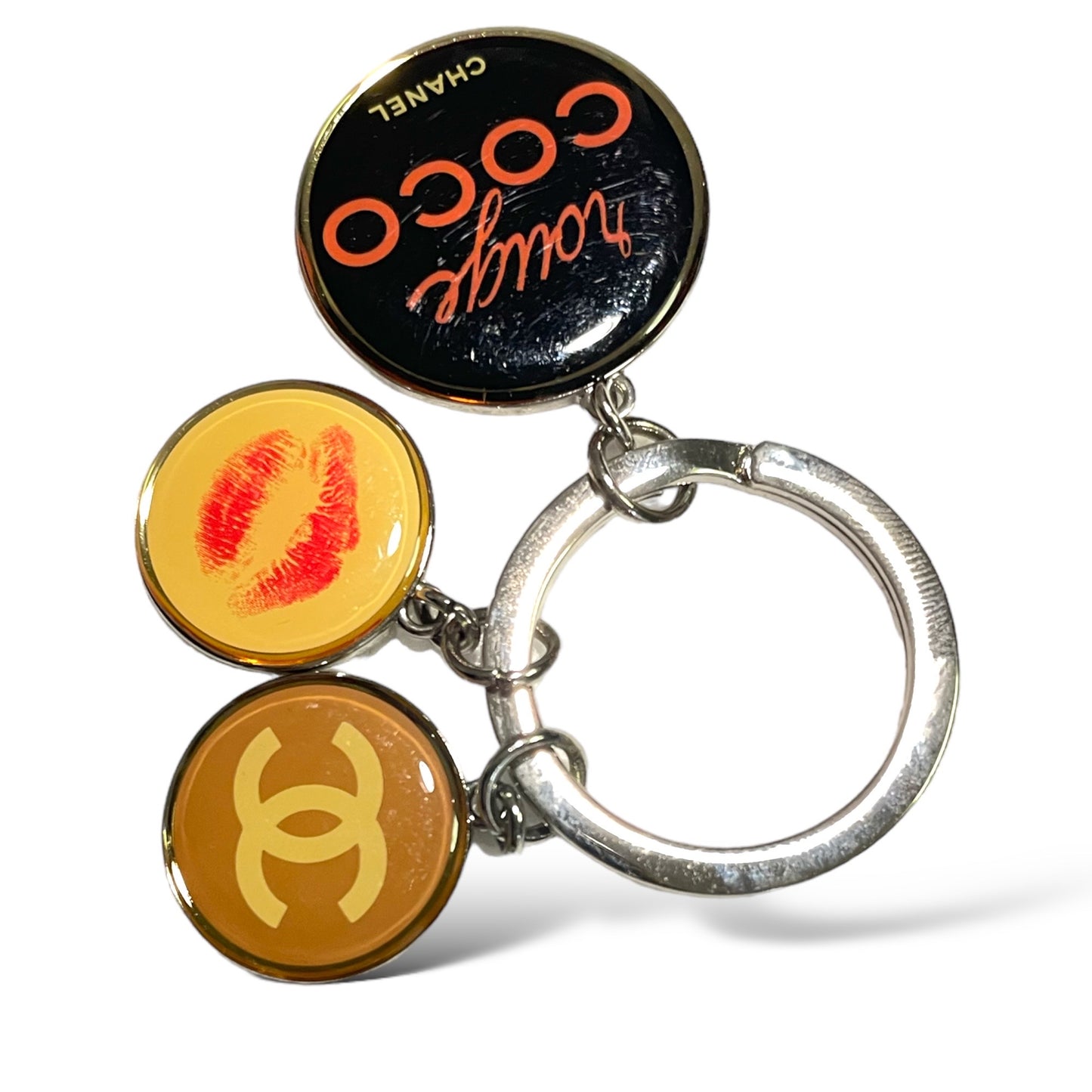 Authentic CHANEL COCO 3 Charm CC Logo Keychain/Key Holder