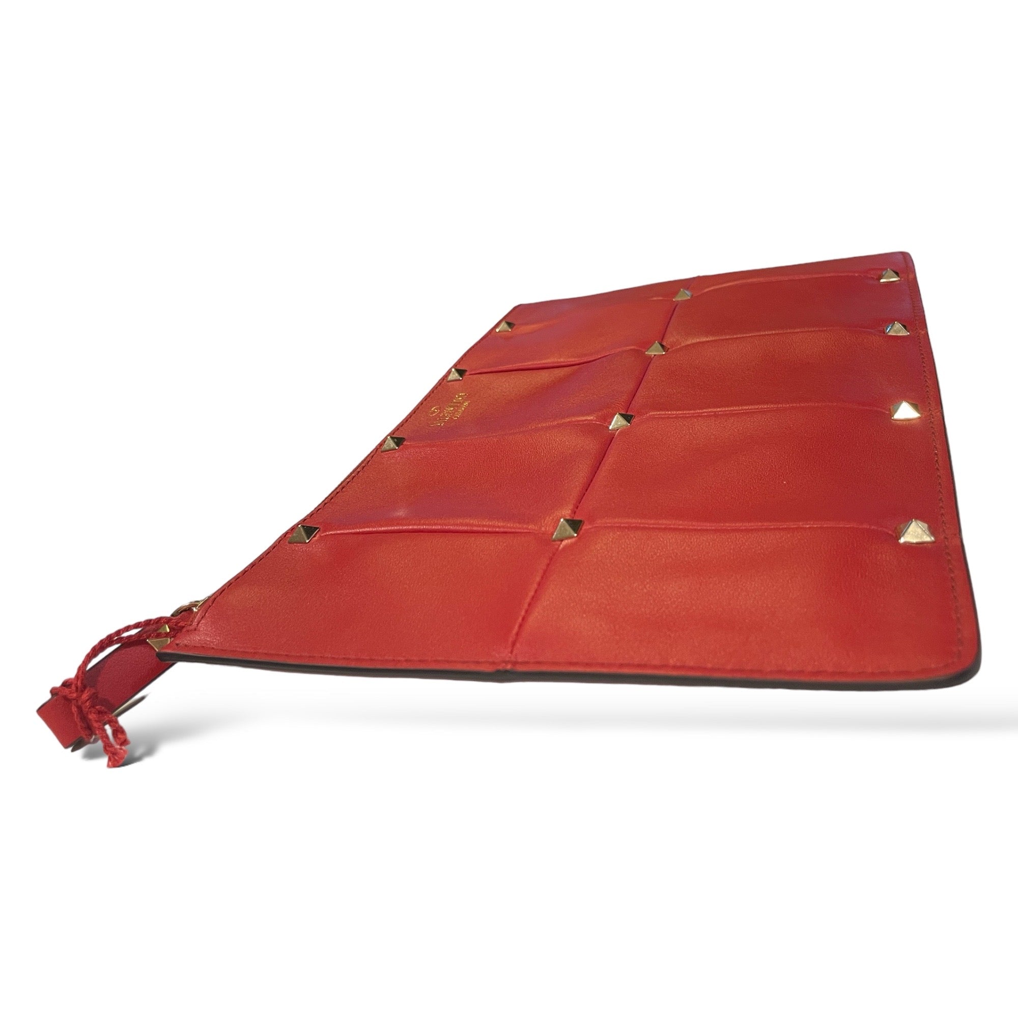 VALENTINO GARAVANI Red Quilted Leather with Gold Stud Accents Clutch NWT