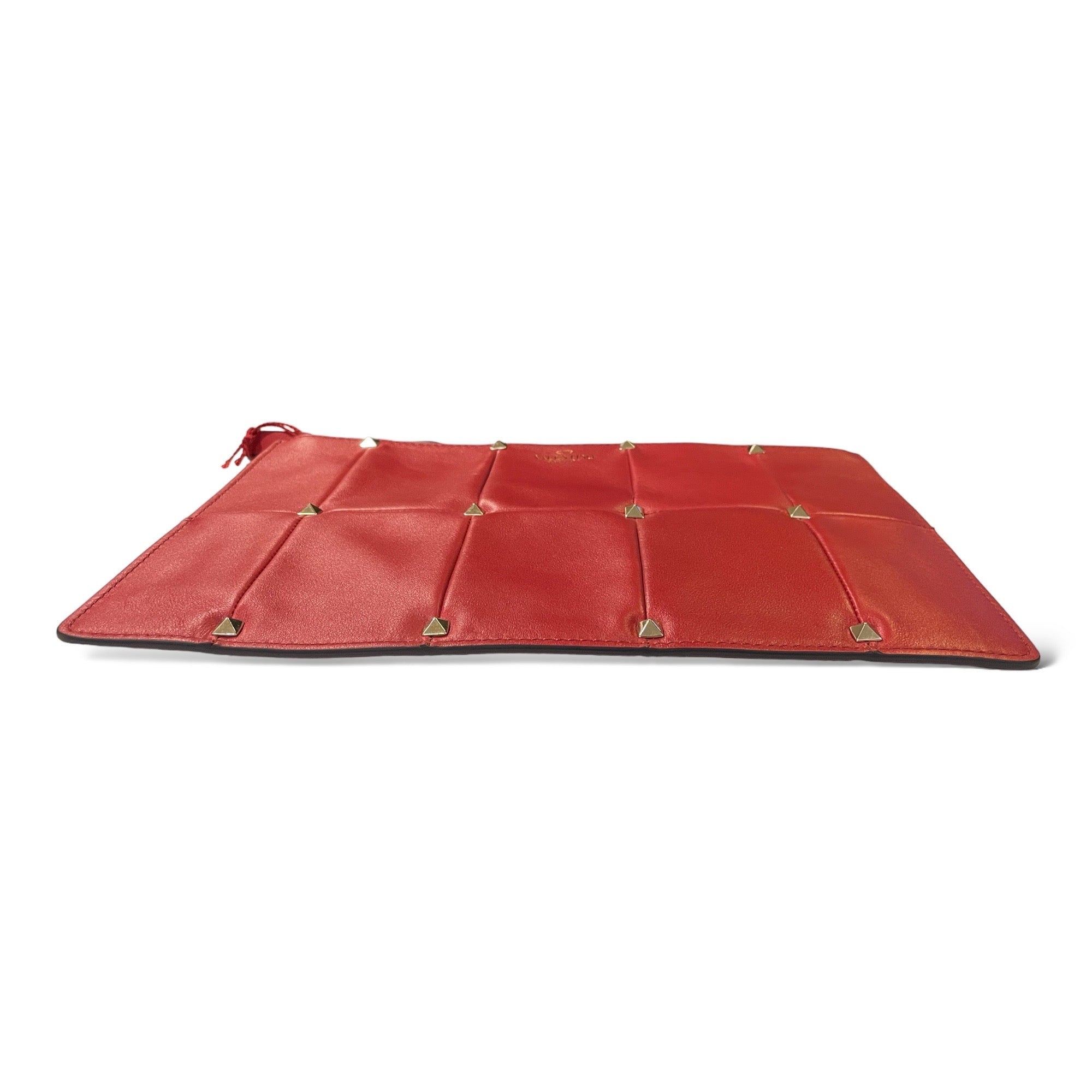 VALENTINO GARAVANI Red Quilted Leather with Gold Stud Accents Clutch NWT