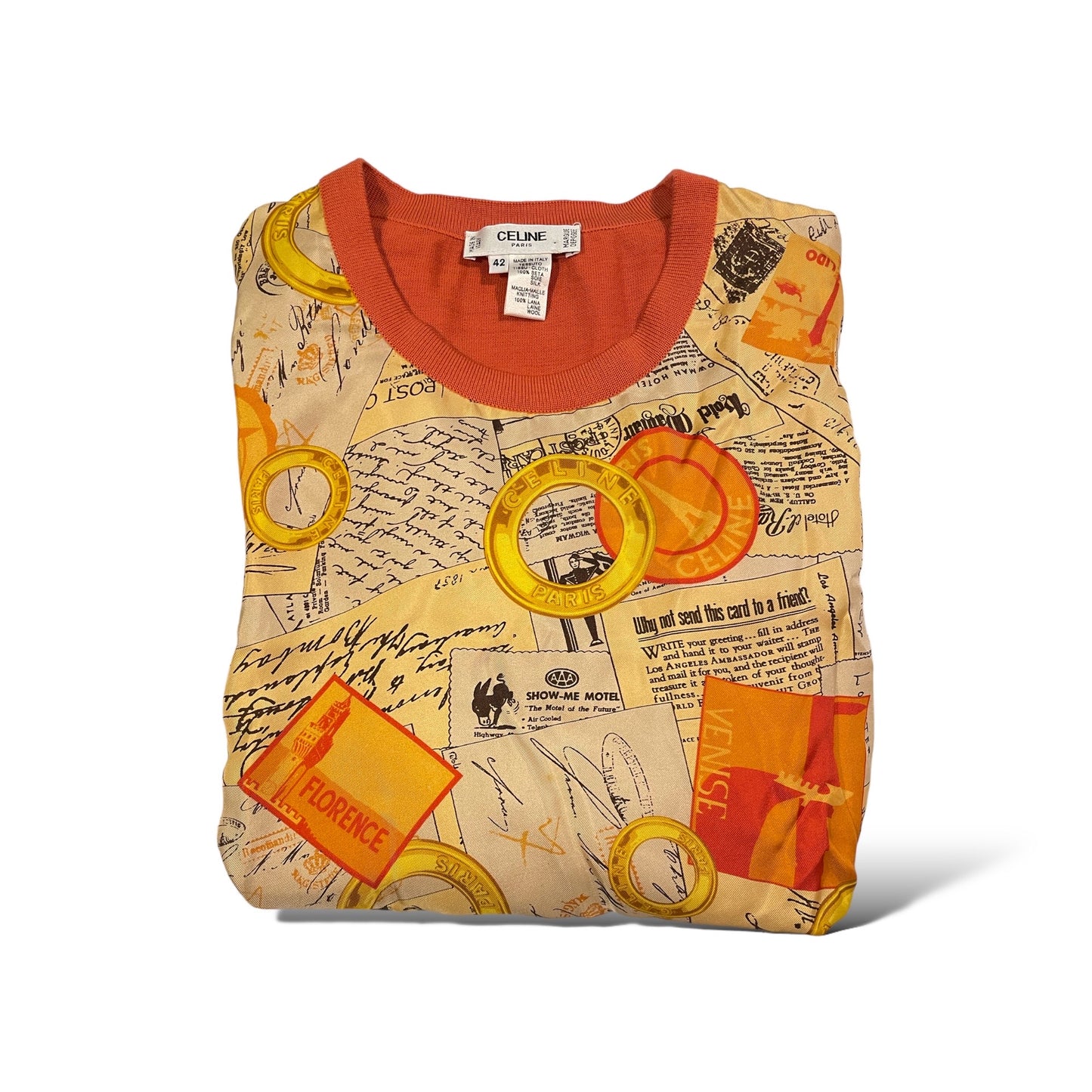 CELINE PARIS Silk & Wool Made in Italy Short Sleeve Top 
|Size: 42|