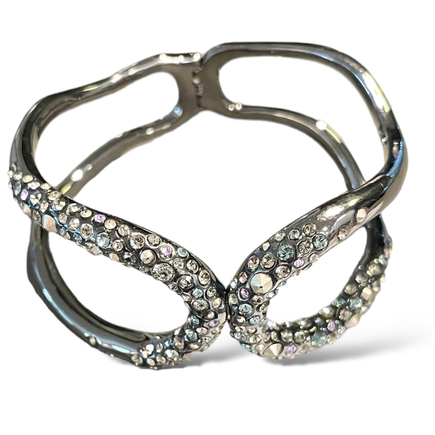 ALEXIS BITTAR Crystal Encrusted Rhodium Tone Metal Hinge Cuff
