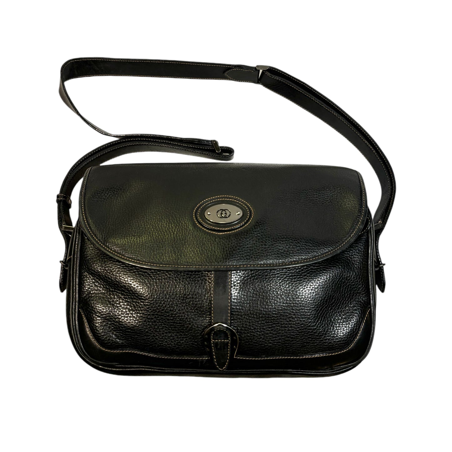 GUCCI Vintage Dark Navy Blue Leather Messenger Bag