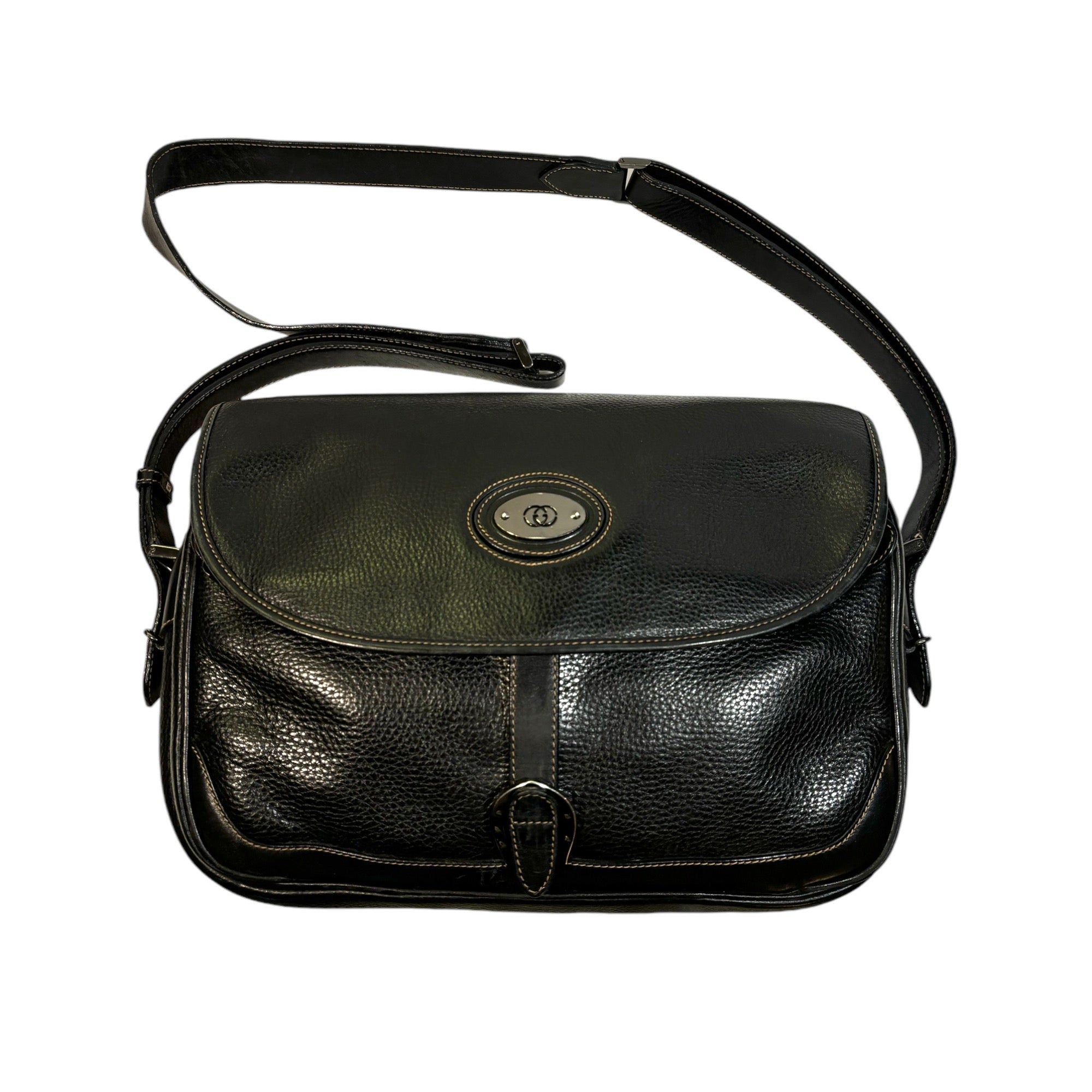 GUCCI Vintage Dark Navy Blue Leather Messenger Bag