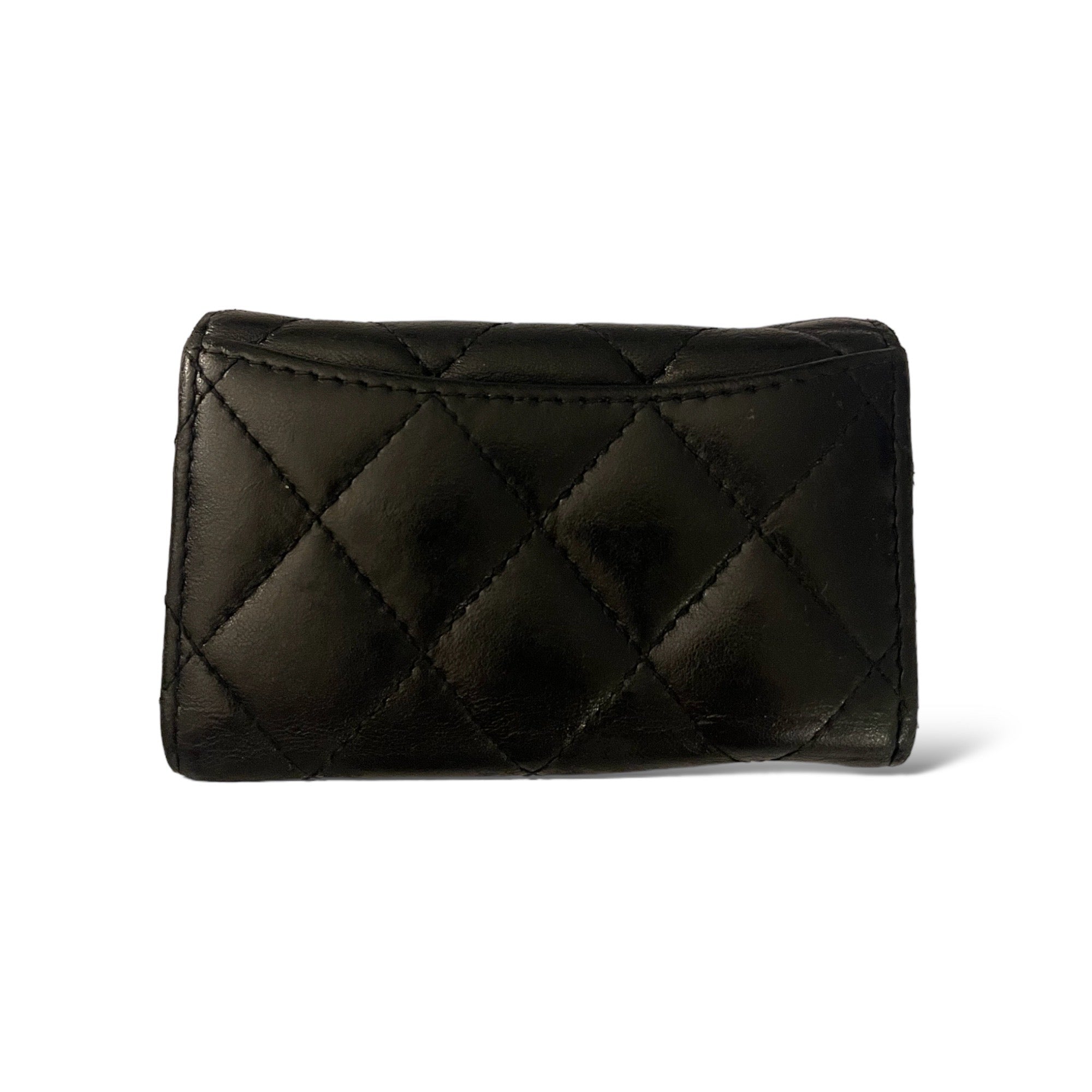 CHANEL Vintage Key & Card Holder in Quilted Black Leather