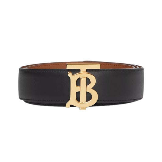 Burberry Gold-Tone TB Logo Buckle Reversible Black/Brown Leather Belt (SMALL)