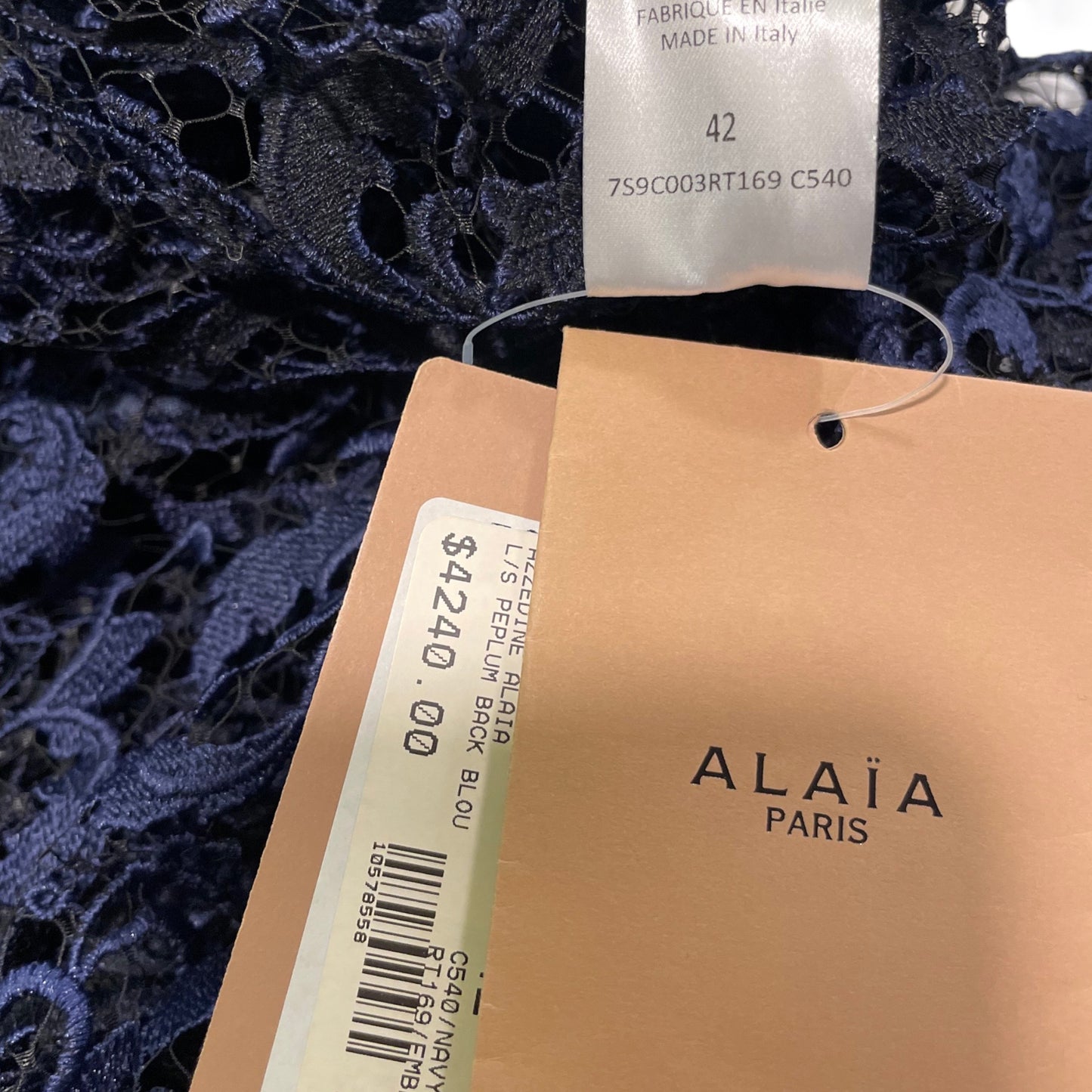 AZZEDINE ALAÏA Long Sleeve Peplum Back Lace Blouse               |Size:42|