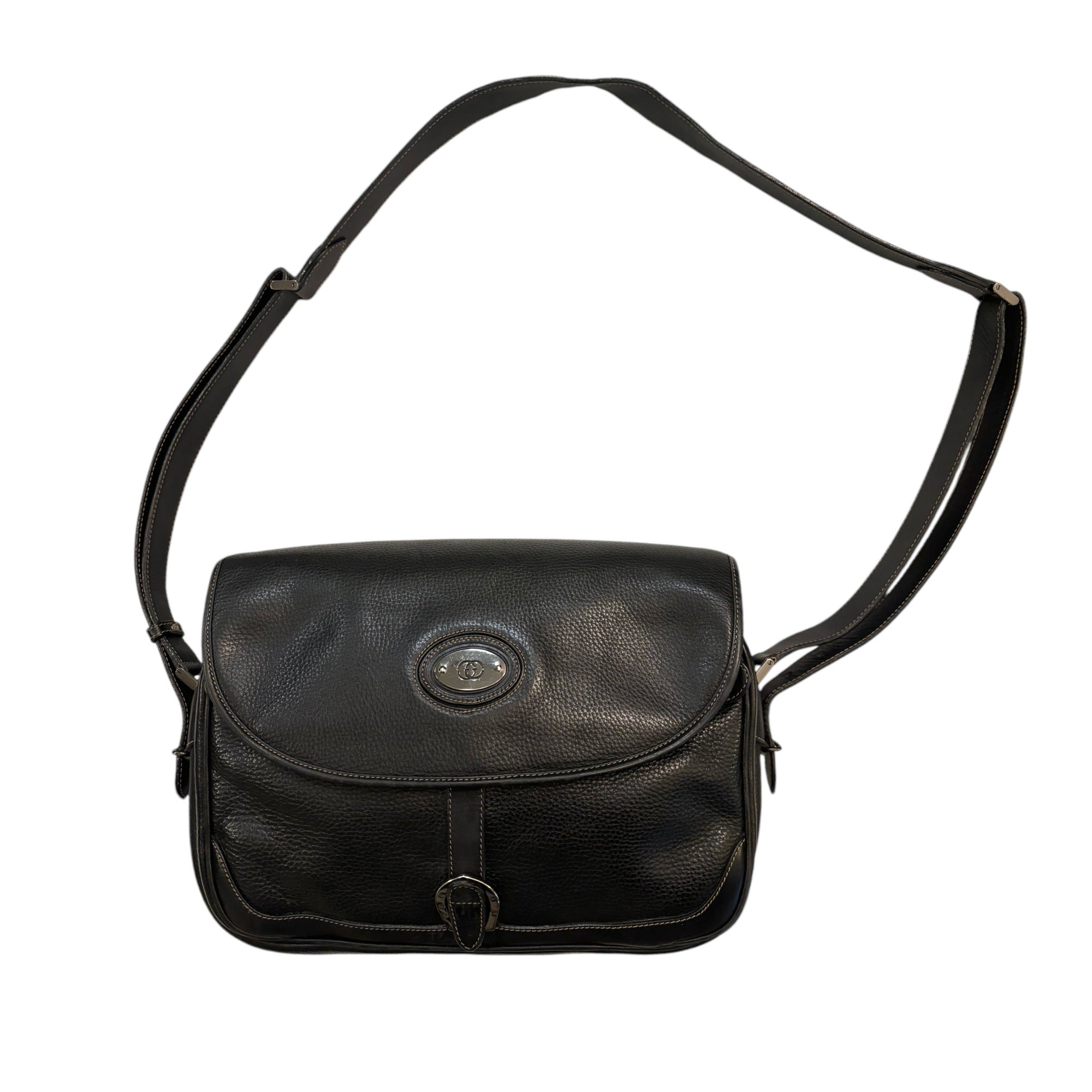GUCCI Vintage Dark Navy Blue Leather Messenger Bag