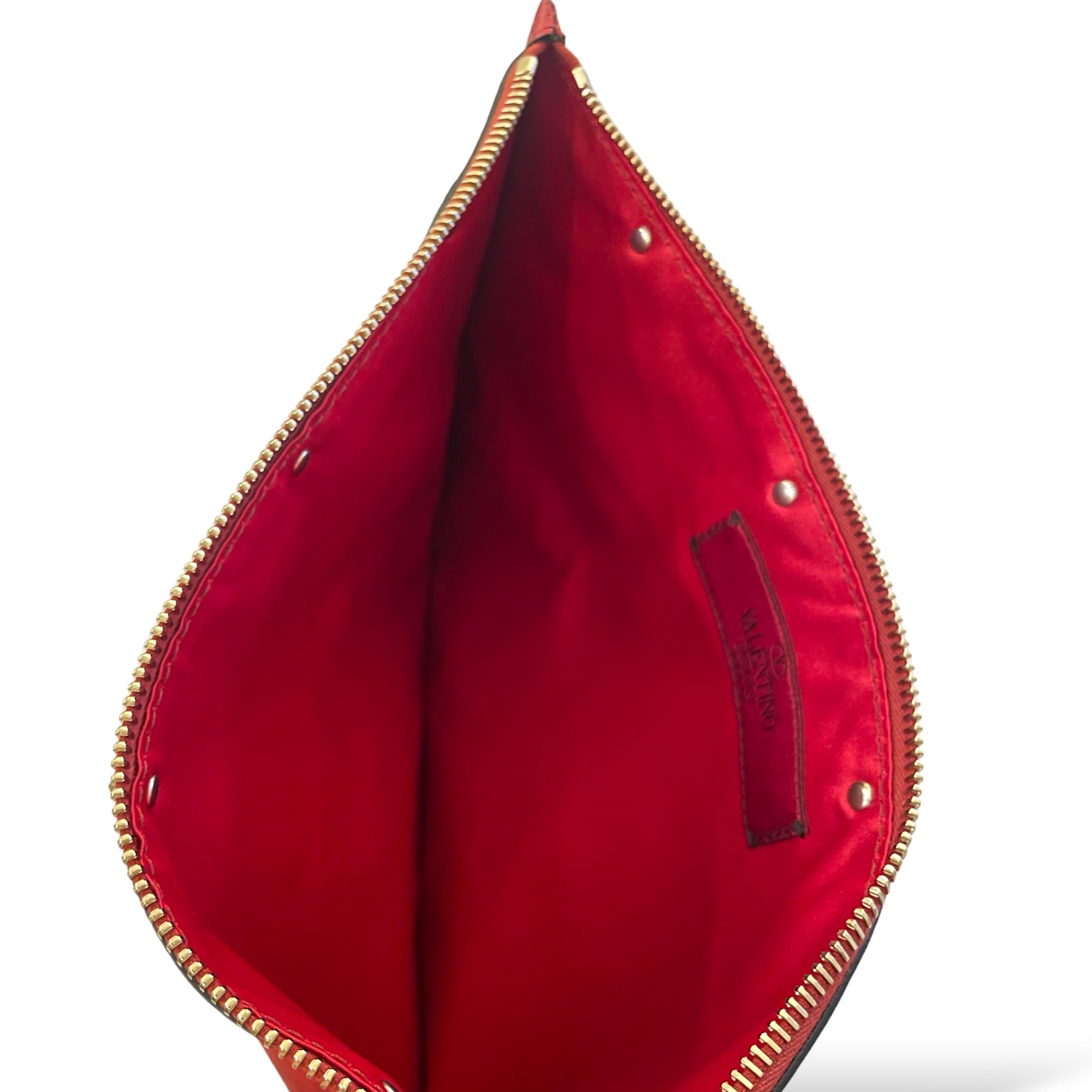 VALENTINO GARAVANI Red Quilted Leather with Gold Stud Accents Clutch NWT