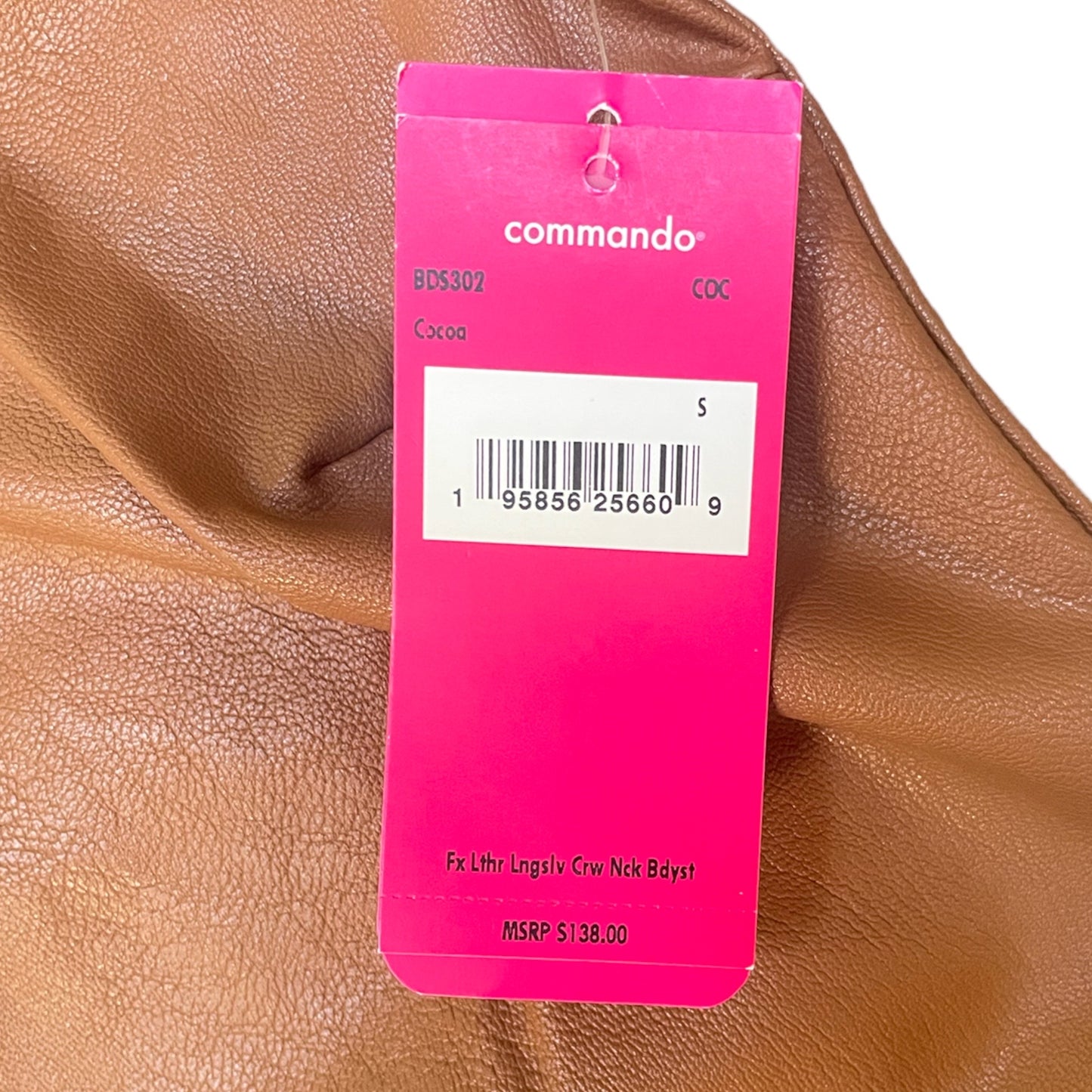 COMMANDO Faux Leather Long Sleeve Cocoa Brown Bodysuit | S |