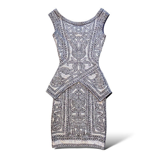 Herve Leger Blue/Violet Staci Floral Jacquard BodyCon Dress