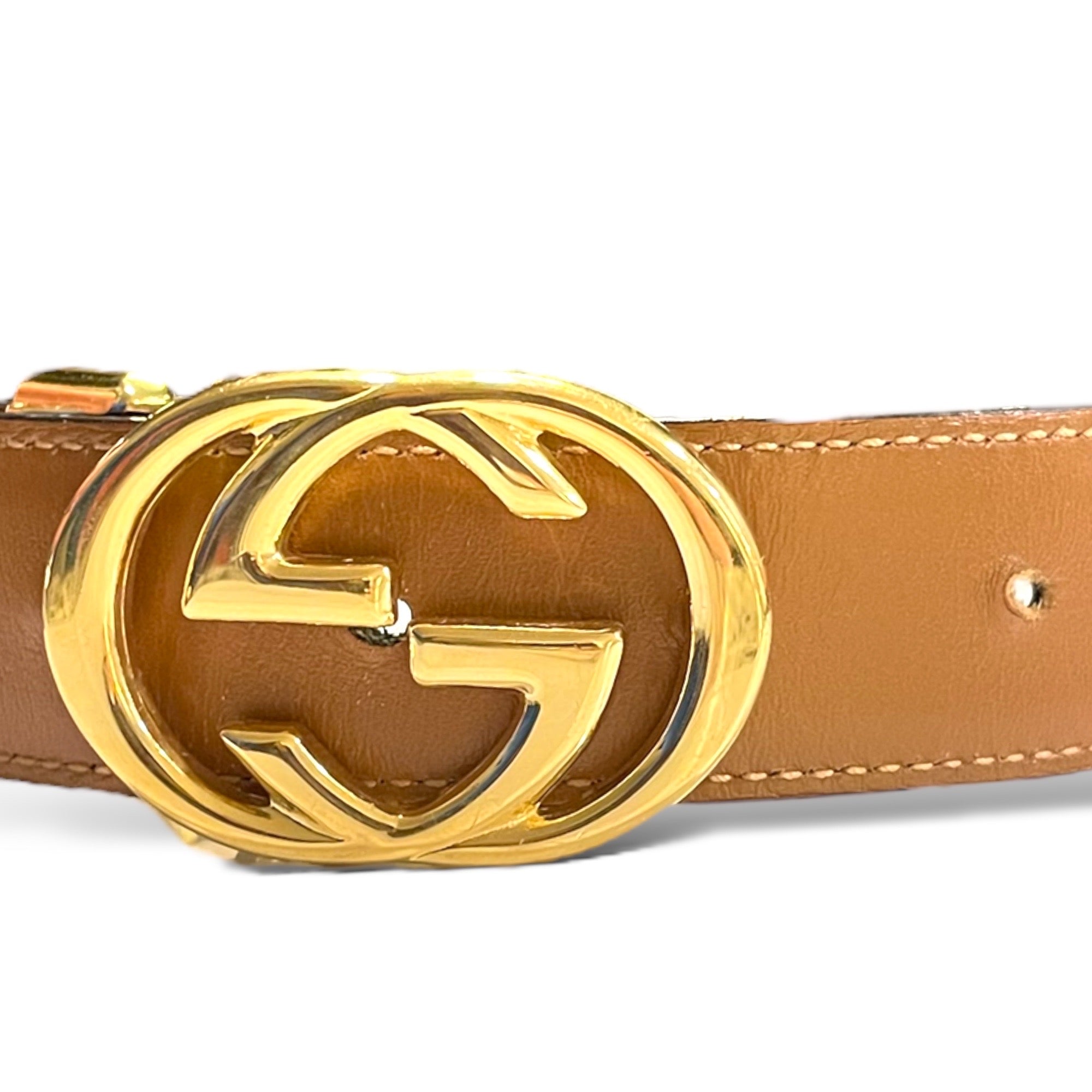 GUCCI Vintage Gold-Tone GG Logo Buckle Reversible Leather Belt