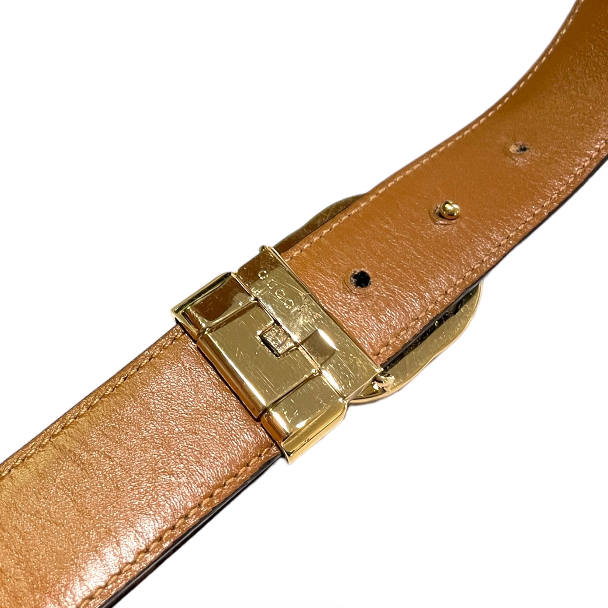 GUCCI Vintage Gold-Tone GG Logo Buckle Reversible Leather Belt