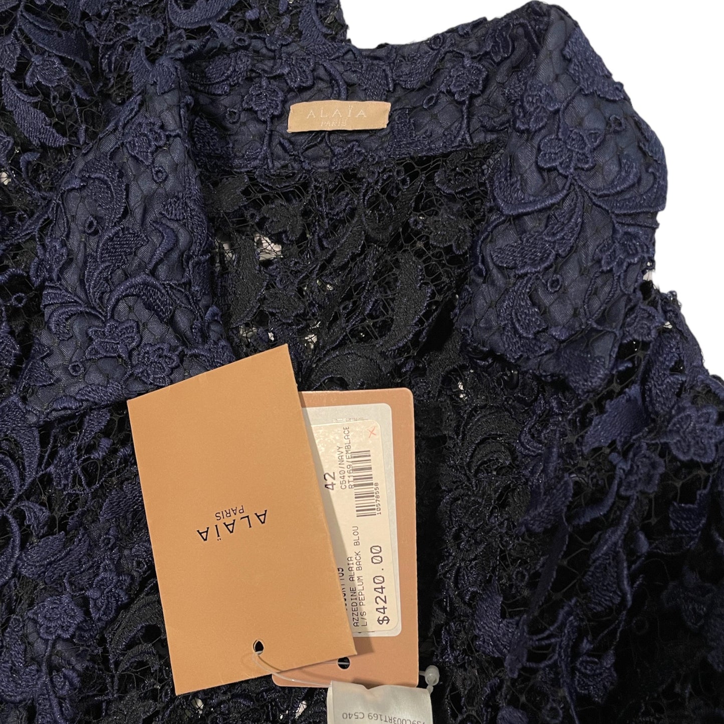 AZZEDINE ALAÏA Long Sleeve Peplum Back Lace Blouse               |Size:42|