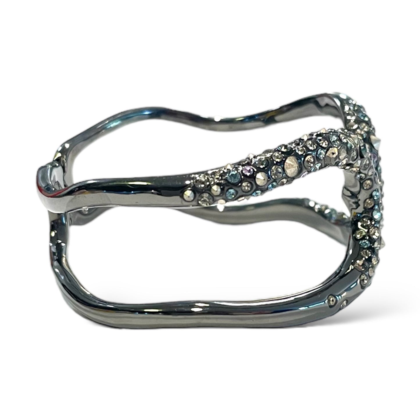 ALEXIS BITTAR Crystal Encrusted Rhodium Tone Metal Hinge Cuff