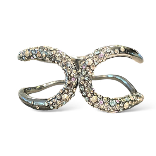 ALEXIS BITTAR Crystal Encrusted Rhodium Tone Metal Hinge Cuff