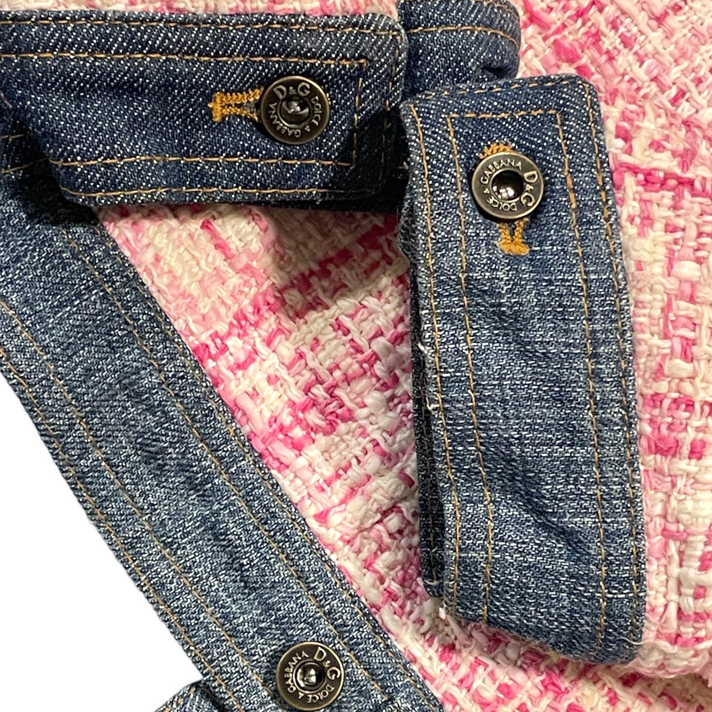 DOLCE & GABBANA Pink Tweed & Denim Fitted Jacket | Size: 38 |