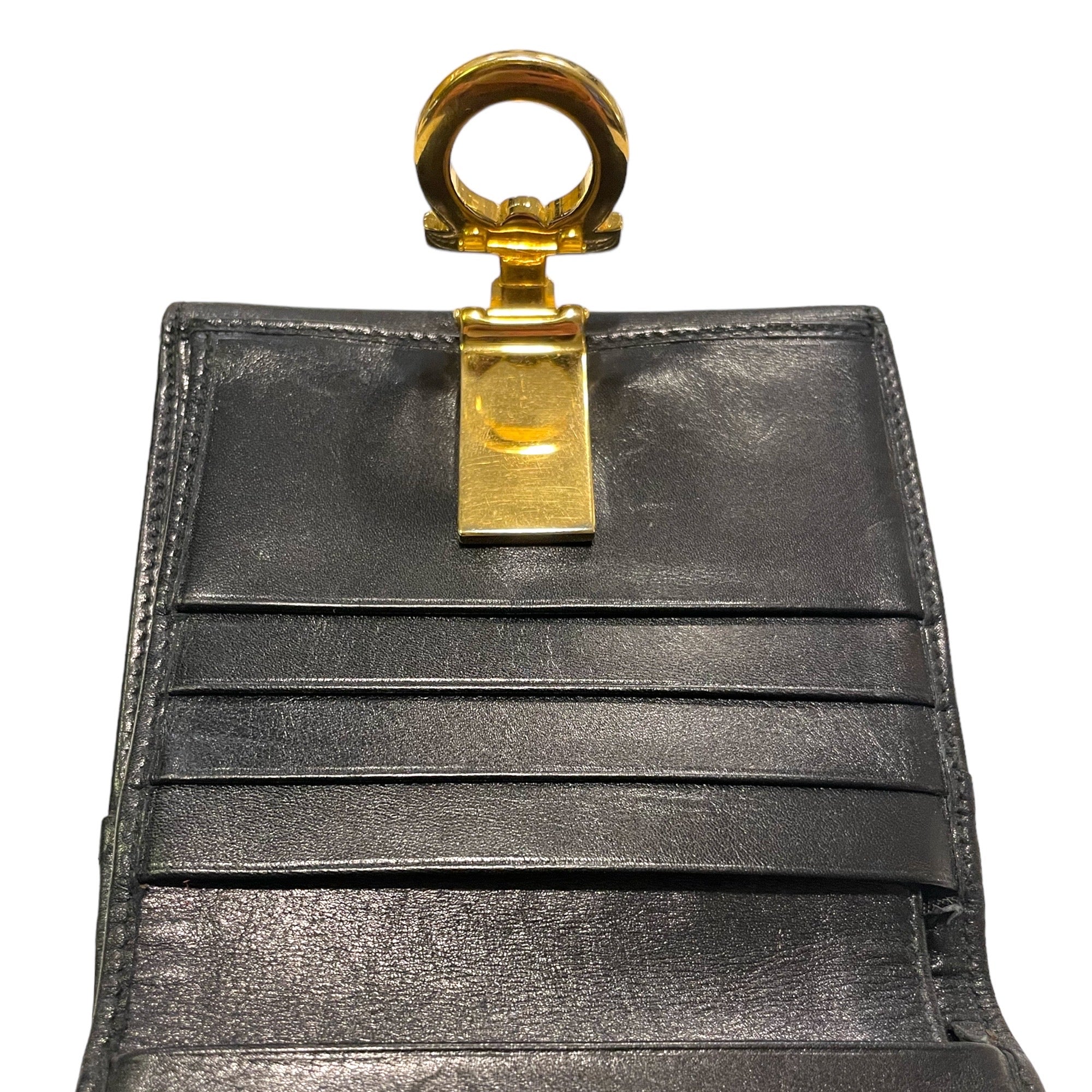 SALVATORE FERRAGAMO Vintage Leather Bi-Fold Wallet with Gold Logo Clasp