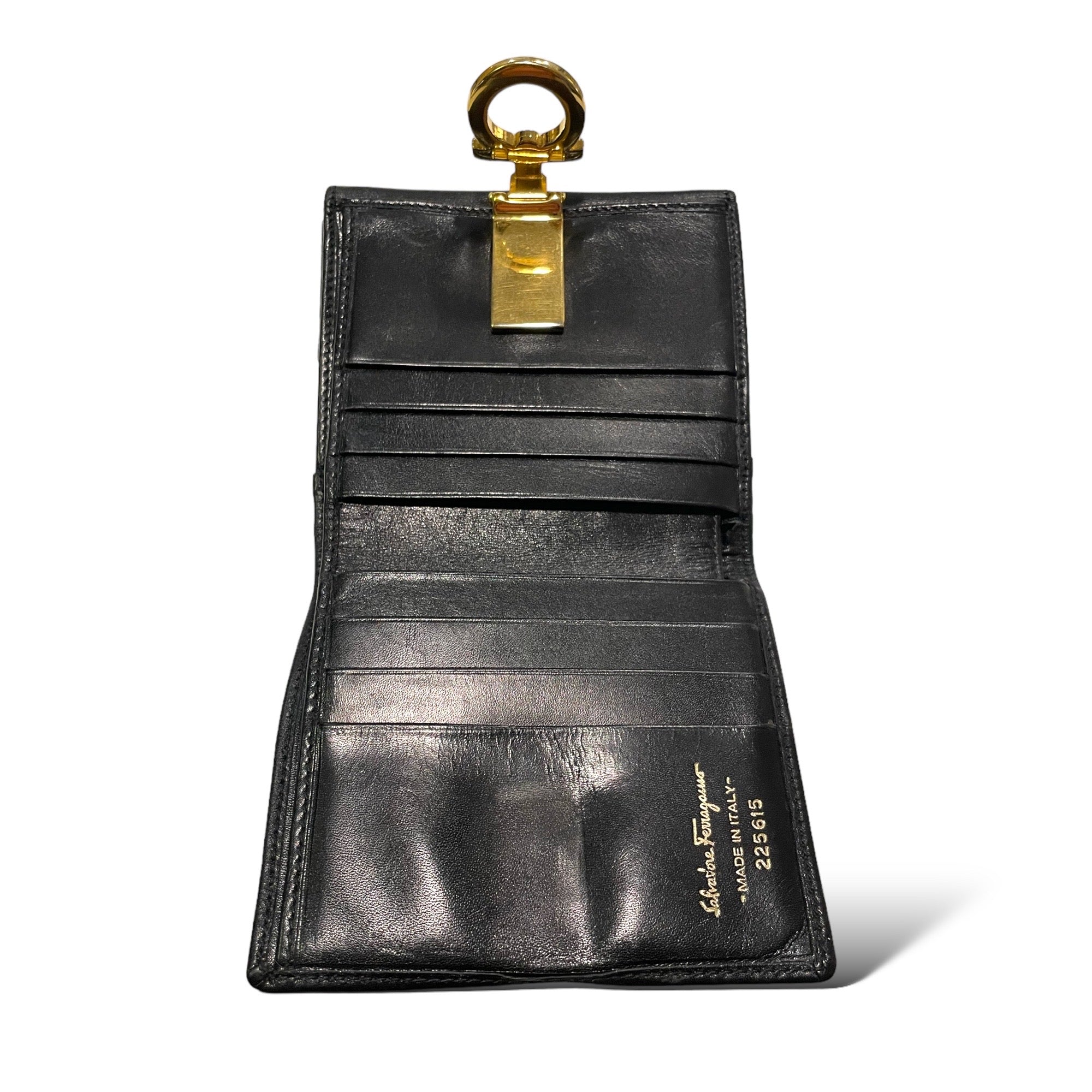SALVATORE FERRAGAMO Vintage Leather Bi-Fold Wallet with Gold Logo Clasp