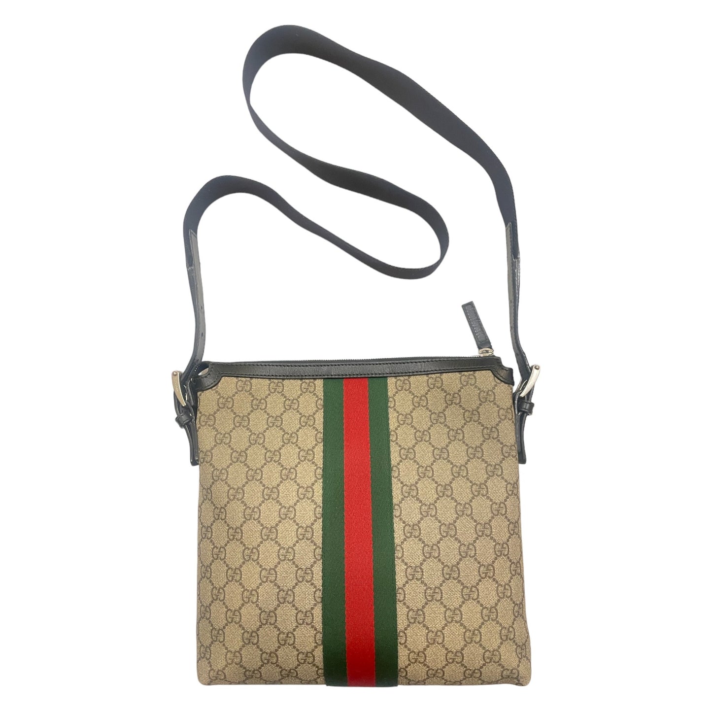 GUCCI GG Supreme Monogram Web Messenger Bag Black