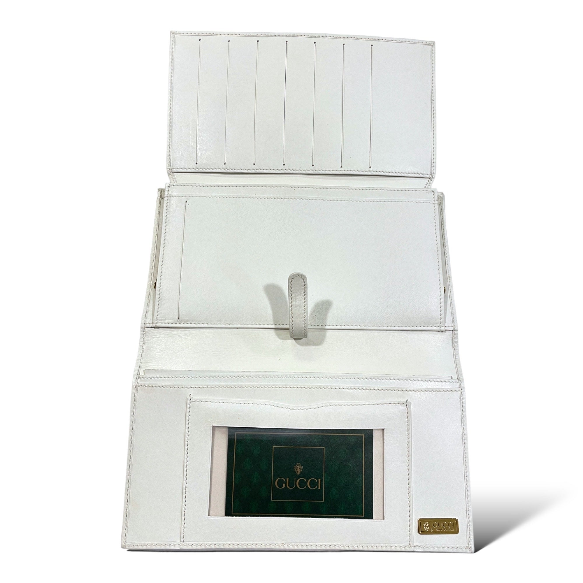 GUCCI Vintage Long White leather Wallet with Kiss Lock Coin Purse