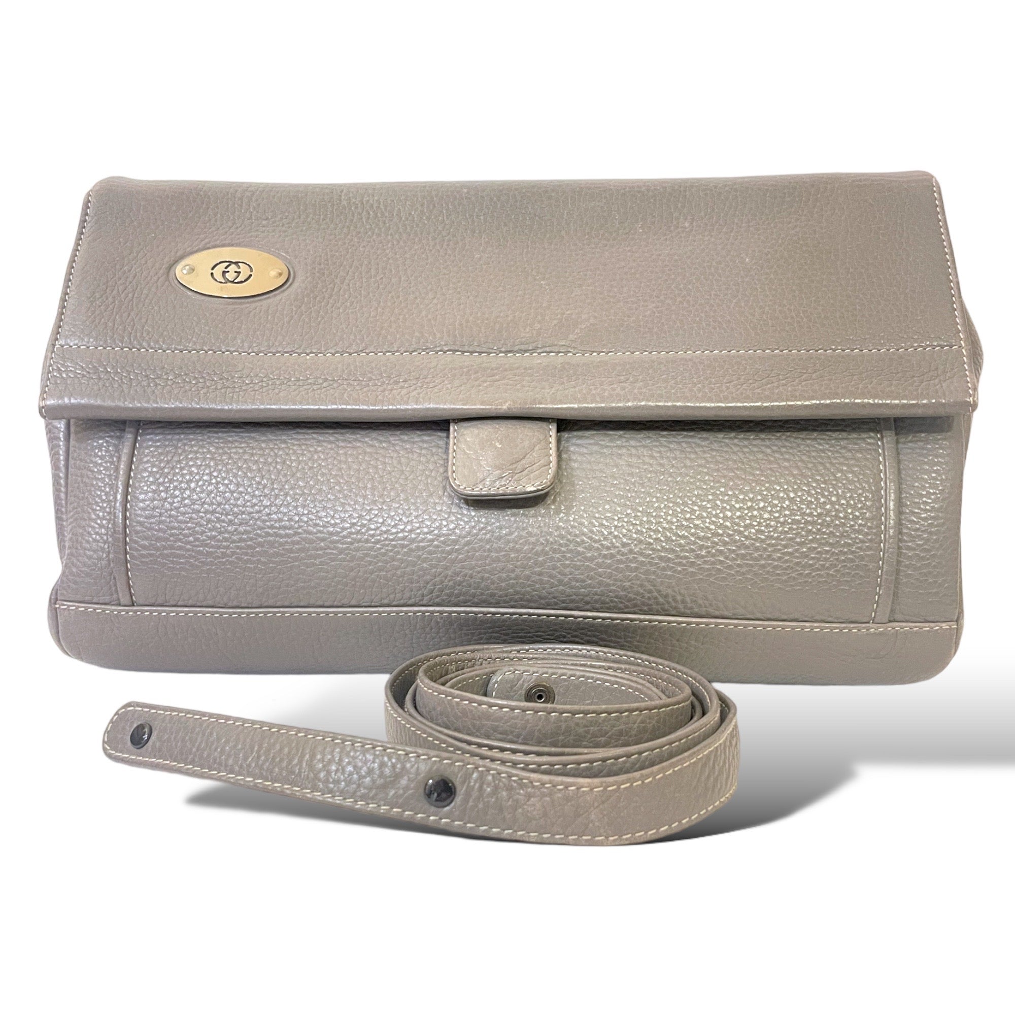 GUCCI Vintage Grey Leather Crossbody Bag / Clutch