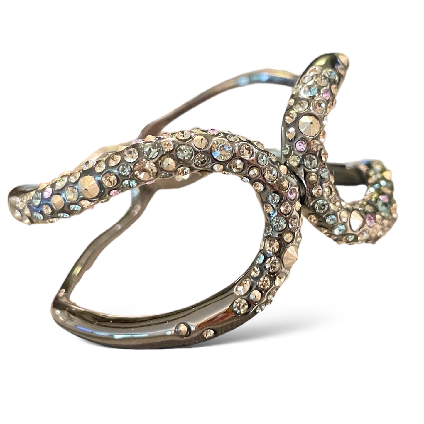 ALEXIS BITTAR Crystal Encrusted Rhodium Tone Metal Hinge Cuff