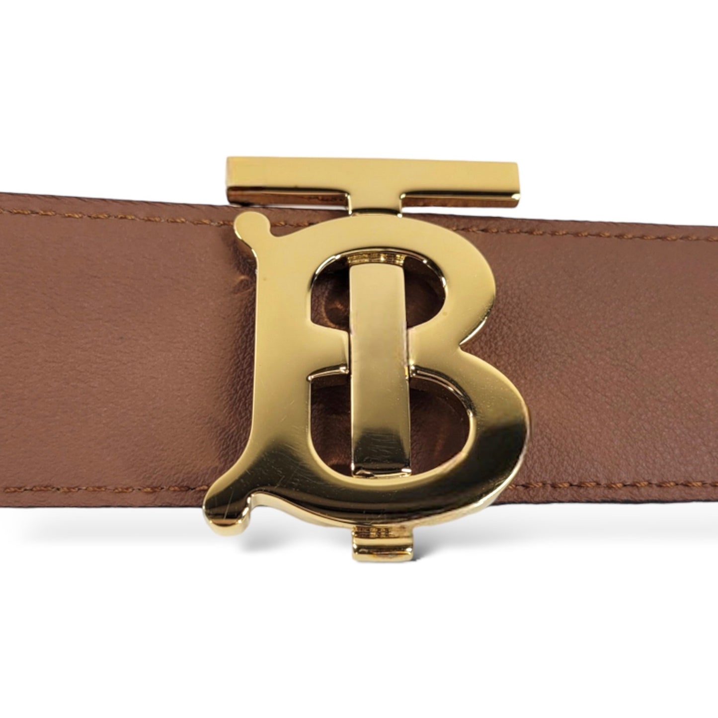 Burberry Gold-Tone TB Logo Buckle Reversible Black/Brown Leather Belt (SMALL)