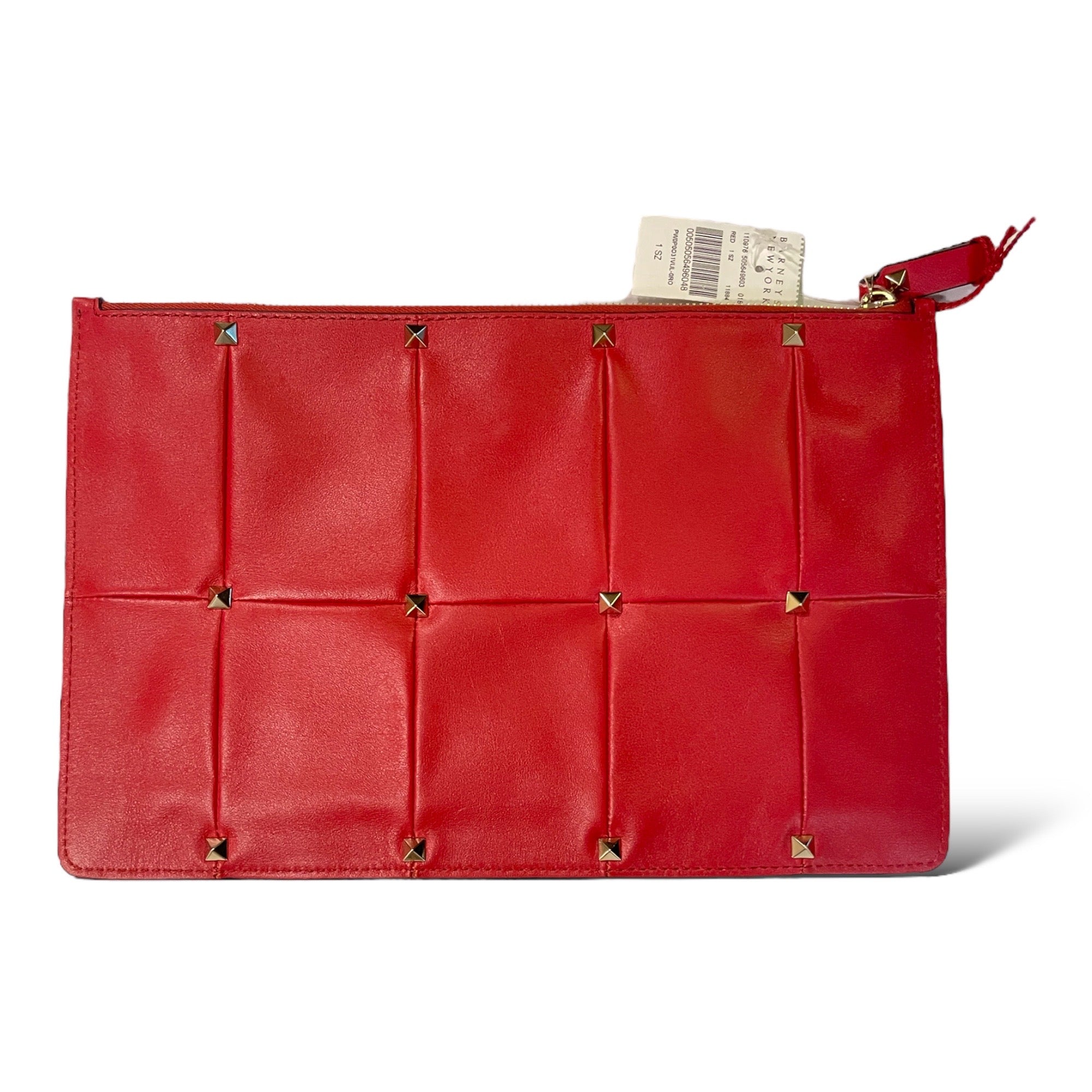 VALENTINO GARAVANI Red Quilted Leather with Gold Stud Accents Clutch NWT
