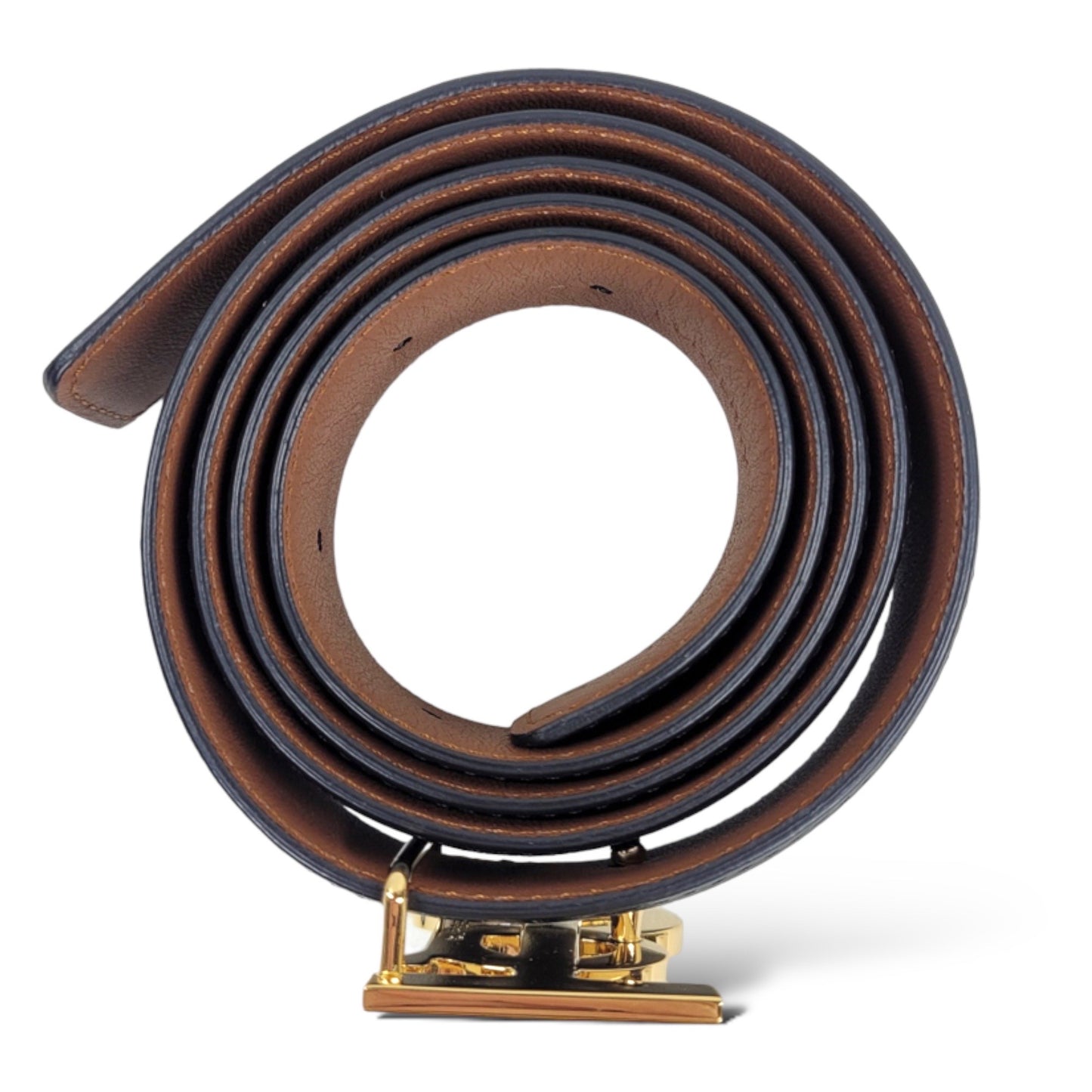 Burberry Gold-Tone TB Logo Buckle Reversible Black/Brown Leather Belt (SMALL)