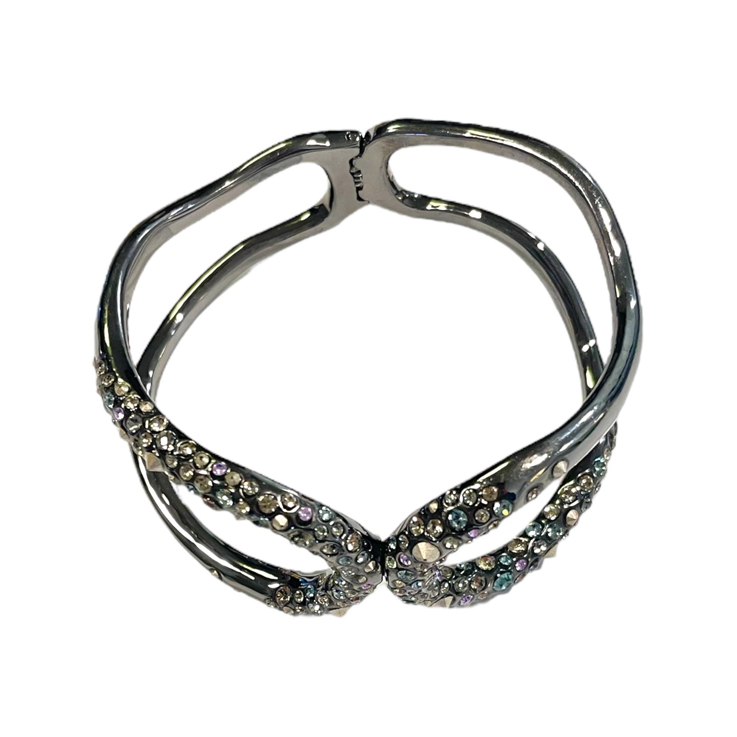 ALEXIS BITTAR Crystal Encrusted Rhodium Tone Metal Hinge Cuff
