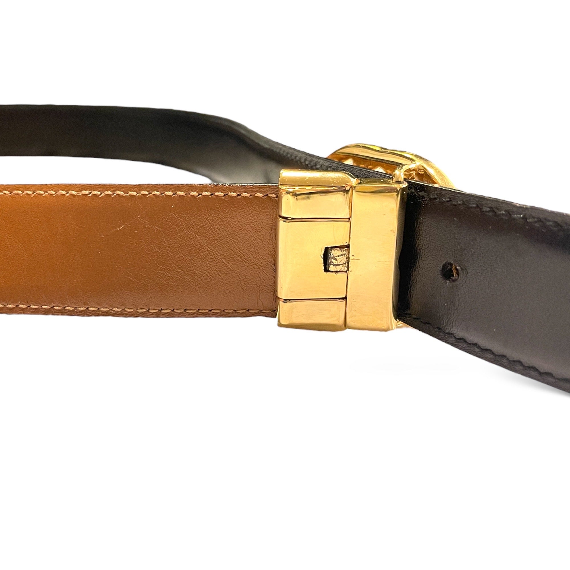 GUCCI Vintage Gold-Tone GG Logo Buckle Reversible Leather Belt