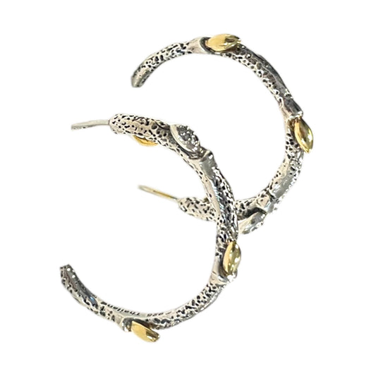 Stephen Dweck Vine Hoop Earrings, 18k YG, .925 & Dweck Diamonds