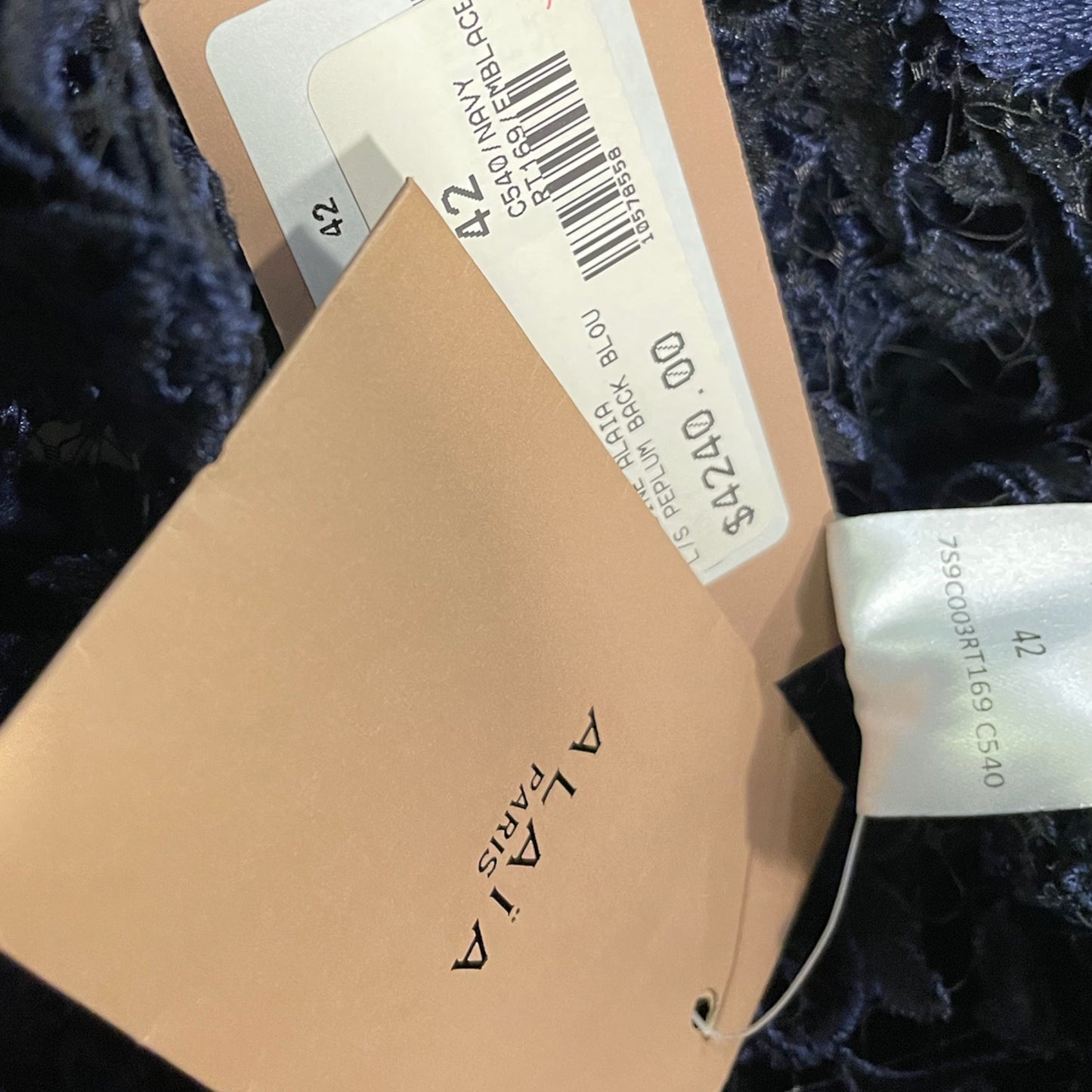AZZEDINE ALAÏA Long Sleeve Peplum Back Lace Blouse               |Size:42|