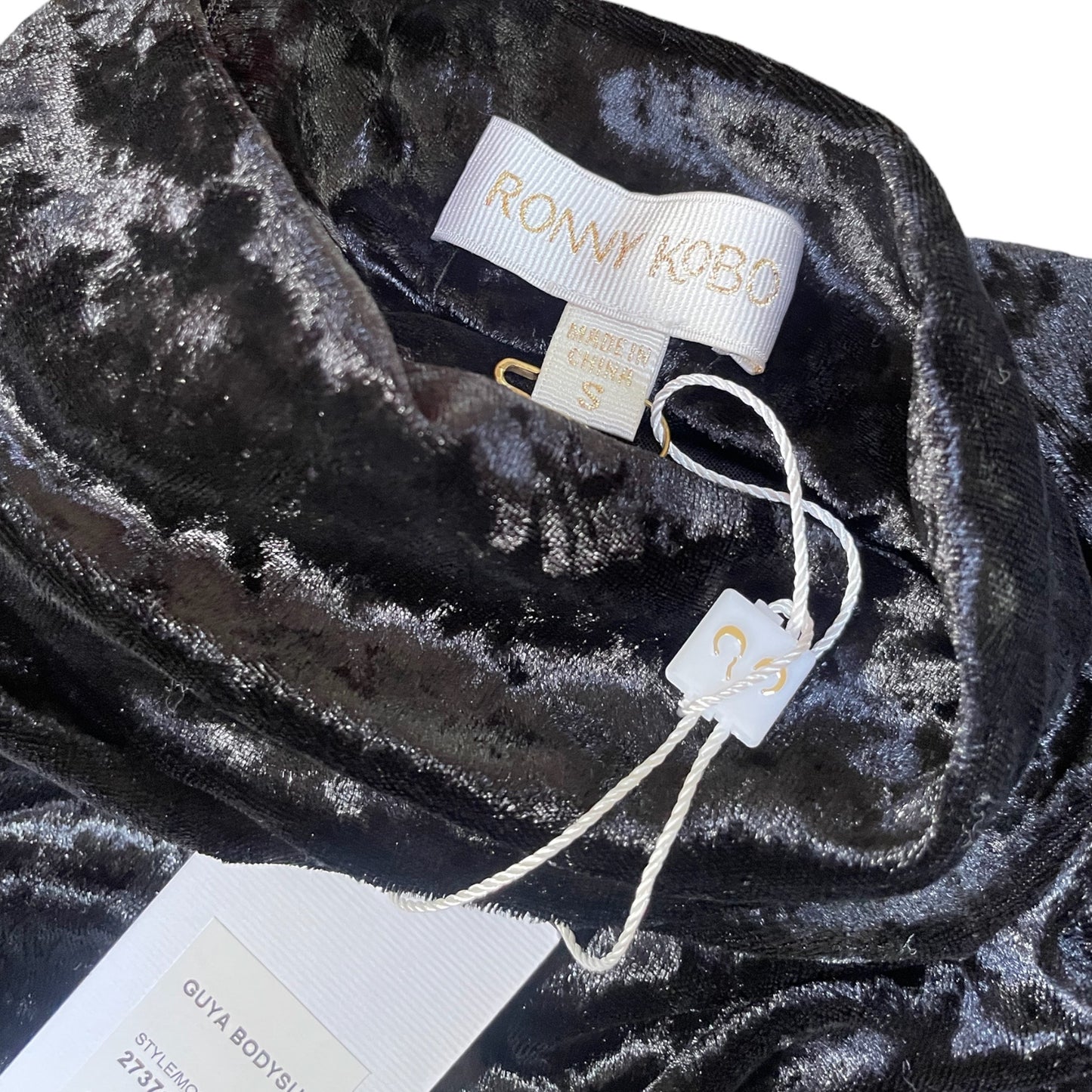 RONNY KOBO Guya Black Crushed Velvet Bodysuit 
| Size: Small |