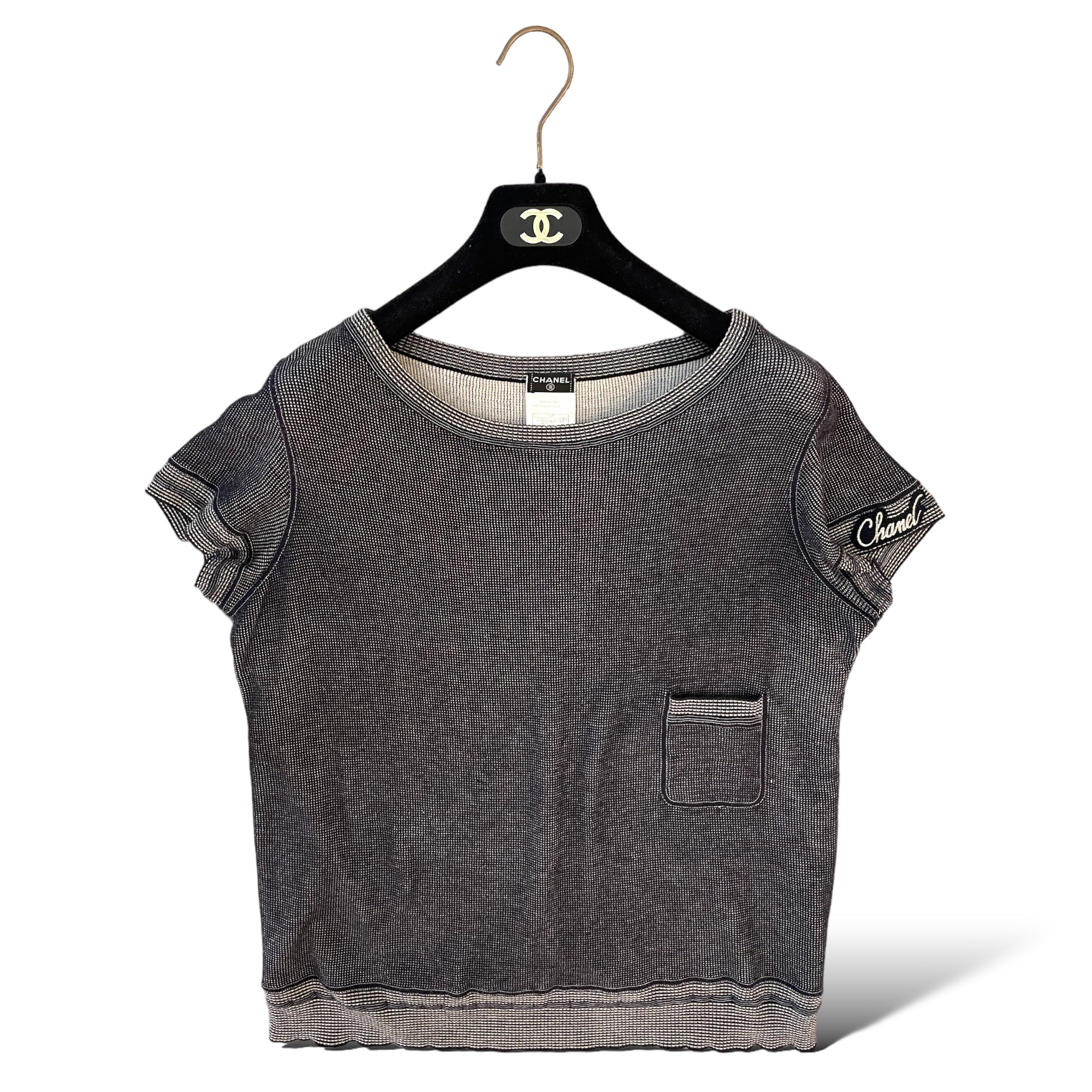CHANEL Circa 2008 T-Shirt with Chanel Logo on Sleeve
|Size: 48|