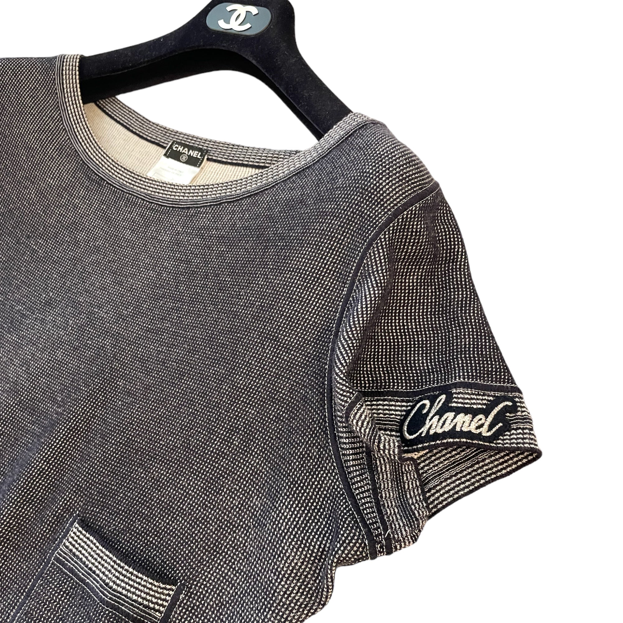 CHANEL Circa 2008 T-Shirt with Chanel Logo on Sleeve
|Size: 48|