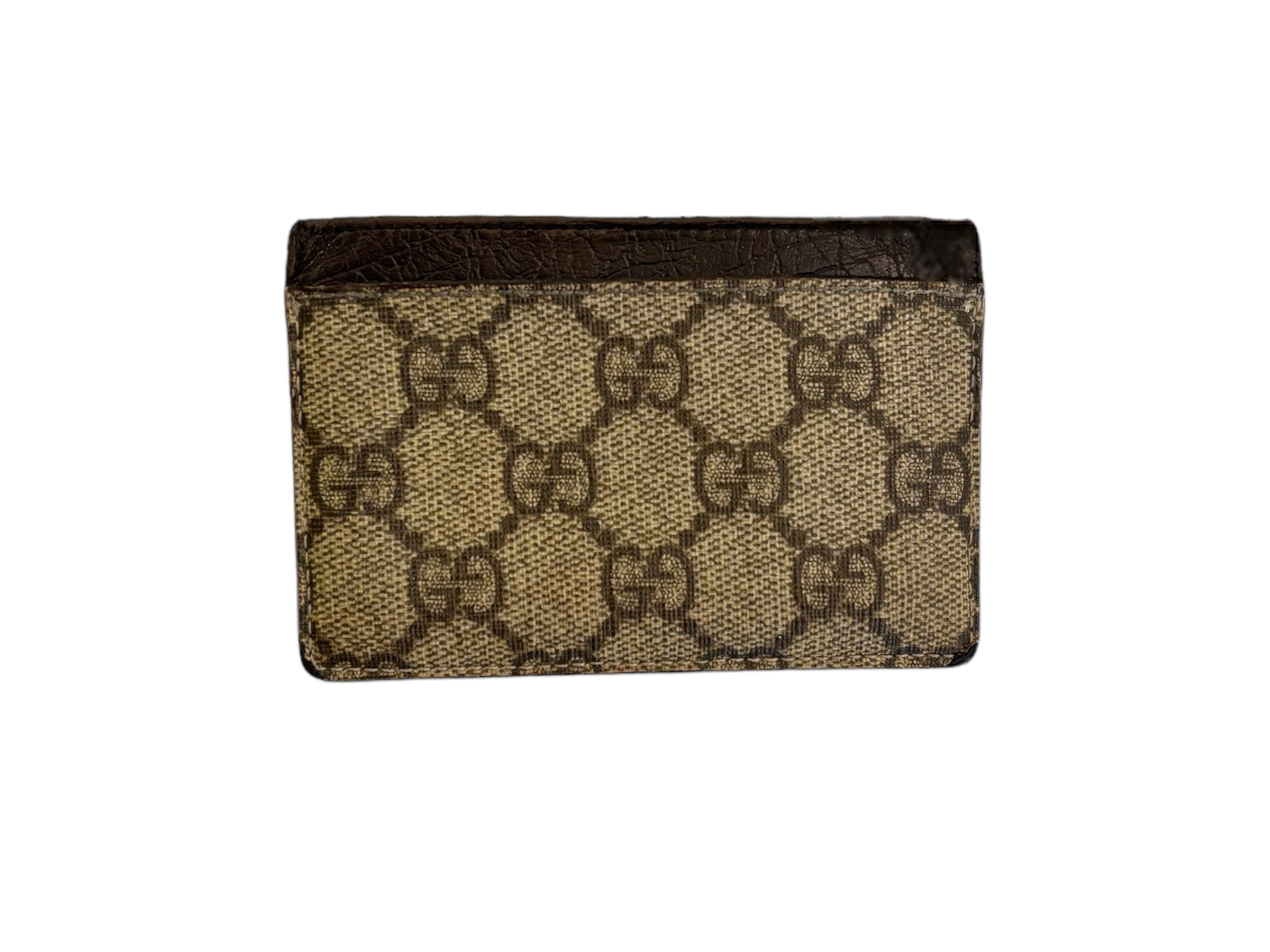 GUCCI Vintage Coated GG Monogram Canvas and Brown Leather Card Holder