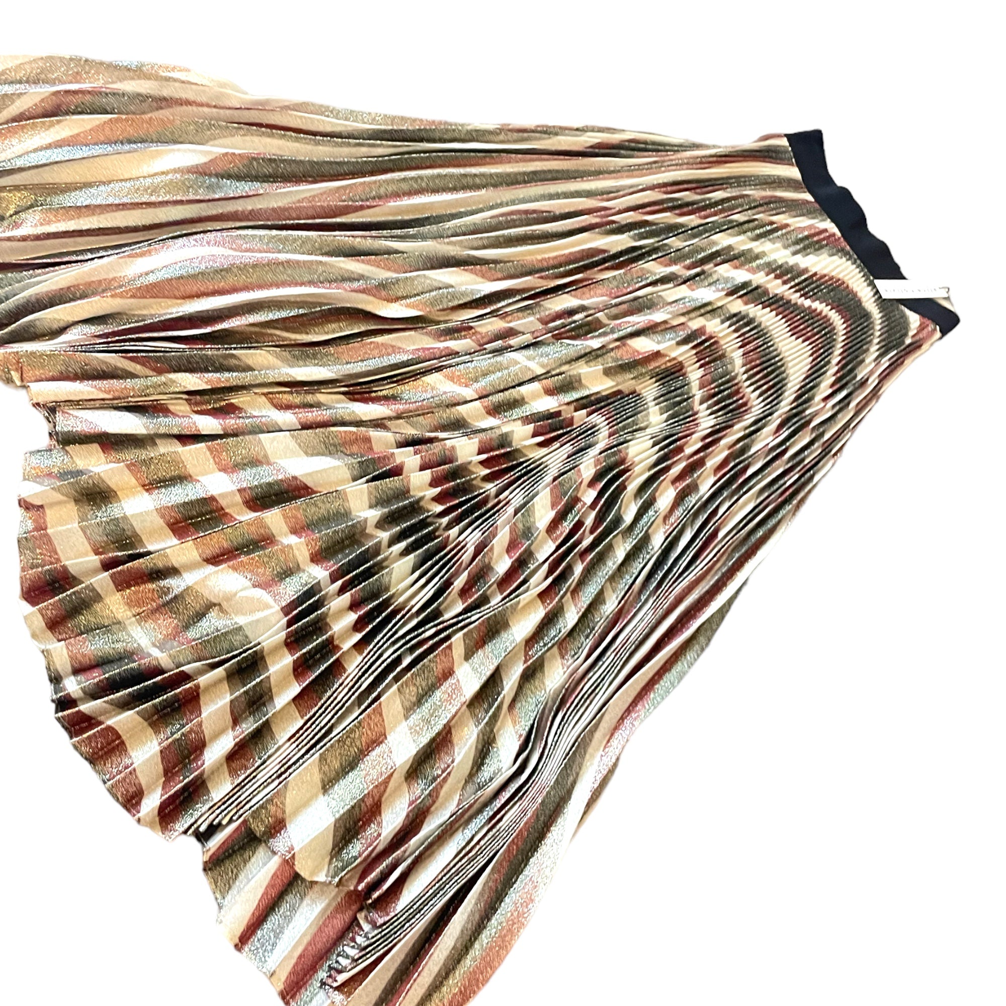 ALICE + OLIVIA Striped Gold Lamè Pleated Skirt