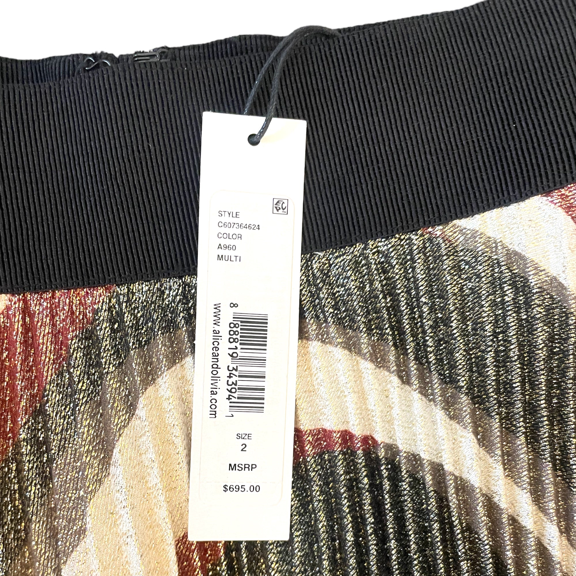 ALICE + OLIVIA Striped Gold Lamè Pleated Skirt