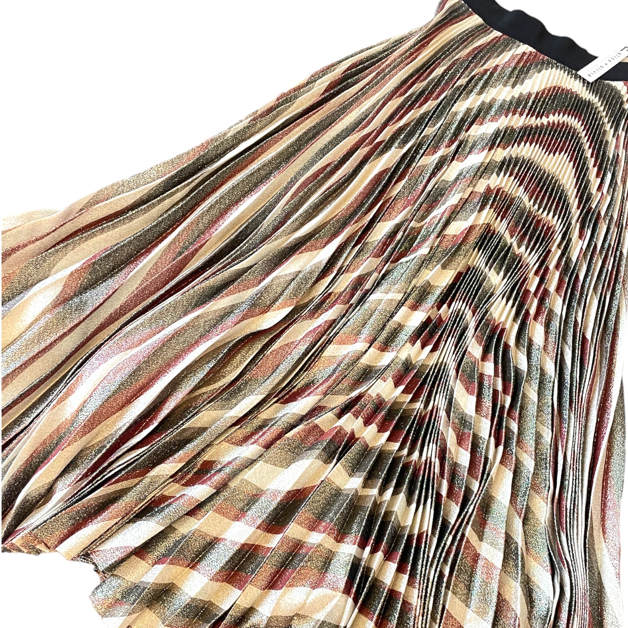 ALICE + OLIVIA Striped Gold Lamè Pleated Skirt