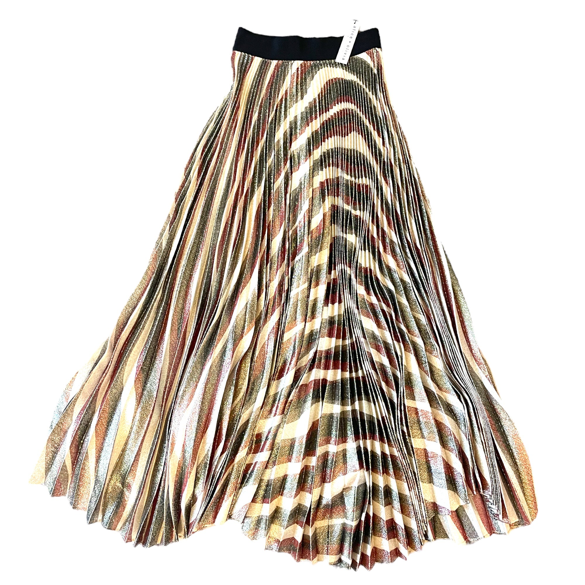 ALICE + OLIVIA Striped Gold Lamè Pleated Skirt