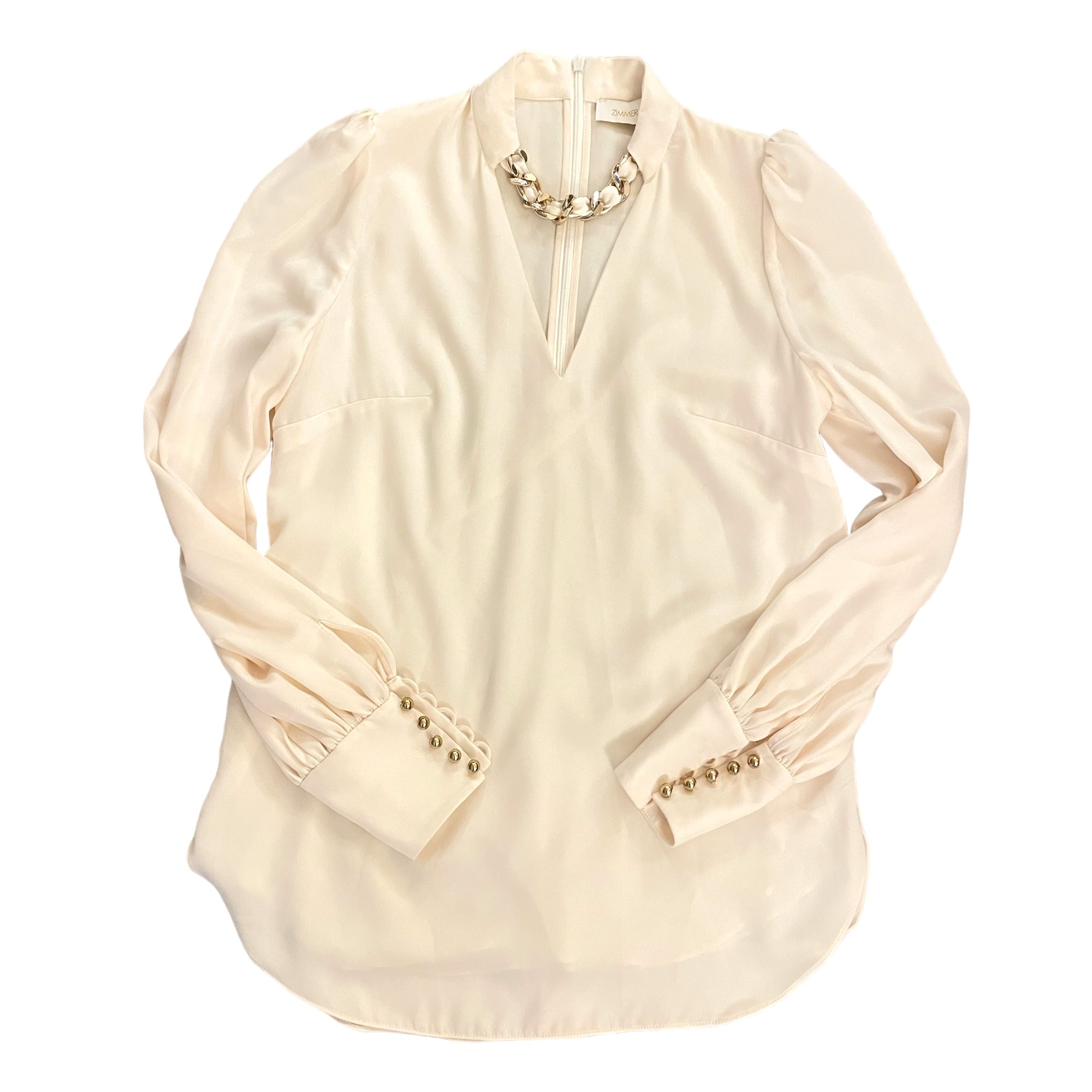 ZIMMERMANN Gold-Tone Chain-Link Accent Long Sleeve Blouse | Size: XS | 0 |
