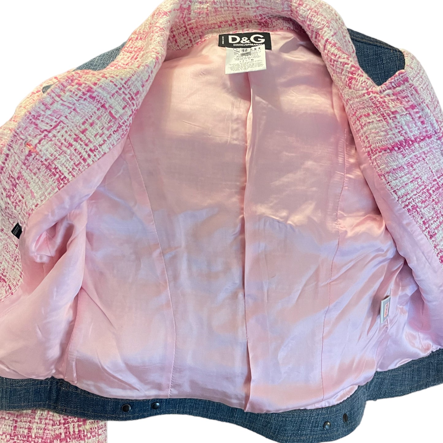 DOLCE & GABBANA Pink Tweed & Denim Fitted Jacket | Size: 38 |